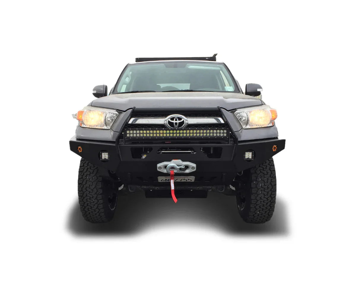 Toyota 4Runner with off-road front bumper, winch, and LED light bar, overlanding ready