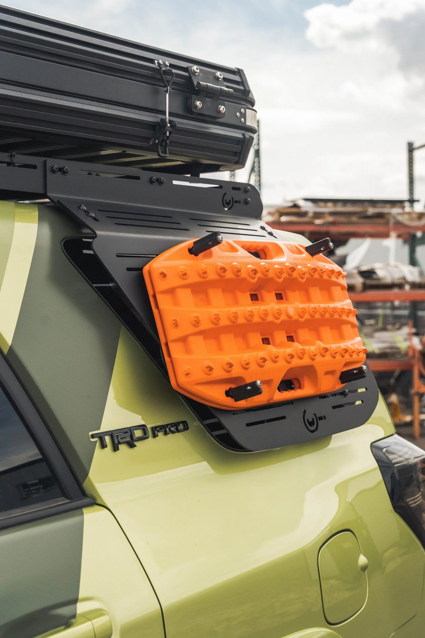 Toyota 4Runner TRD Pro with MOLLE panel and orange recovery board mounted