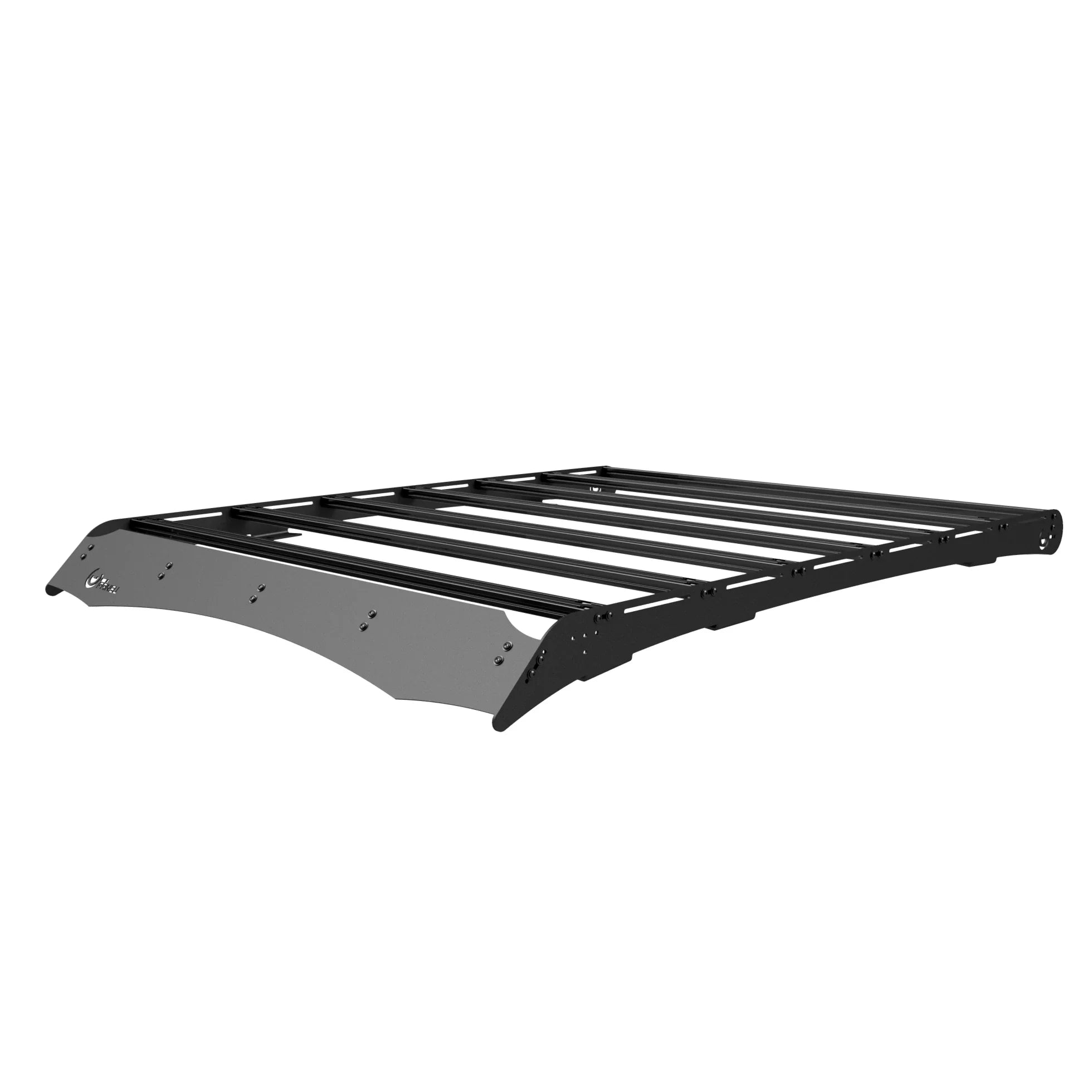 Black roof rack for 4th Gen Chevy Silverado Crew Cab, isometric angle, overlanding gear