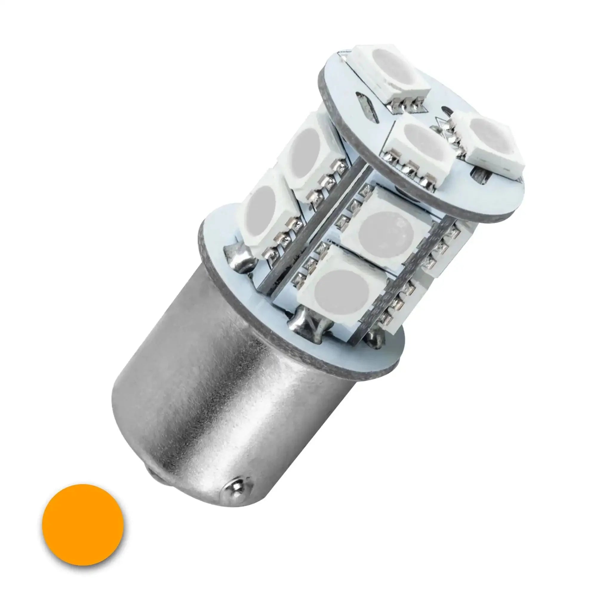 amber LED automotive bulb with metal base for off-road and expedition vehicles