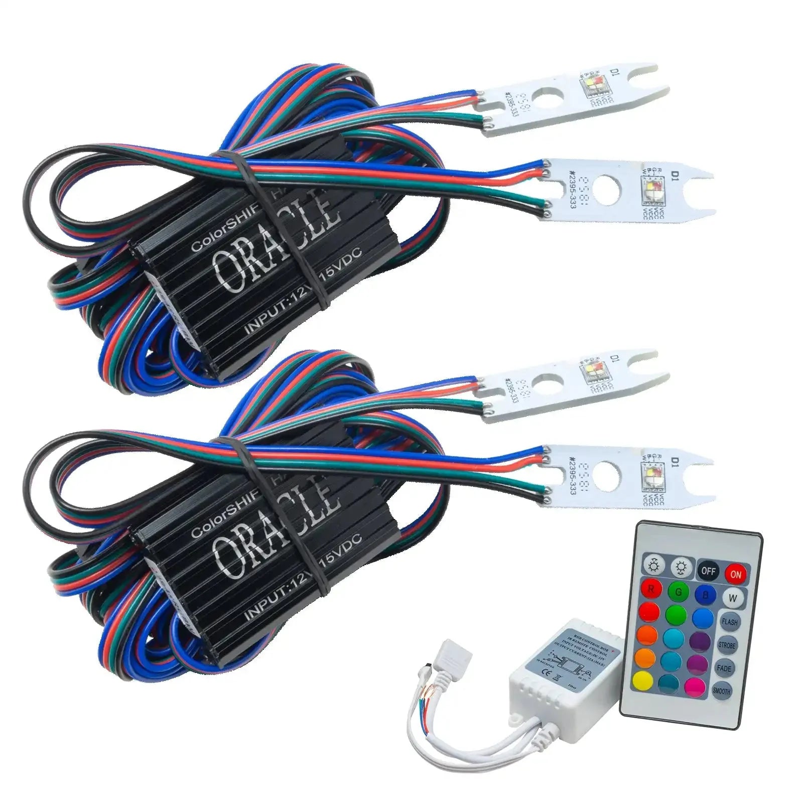 LED color-changing light kit with remote control and wiring for vehicle customization