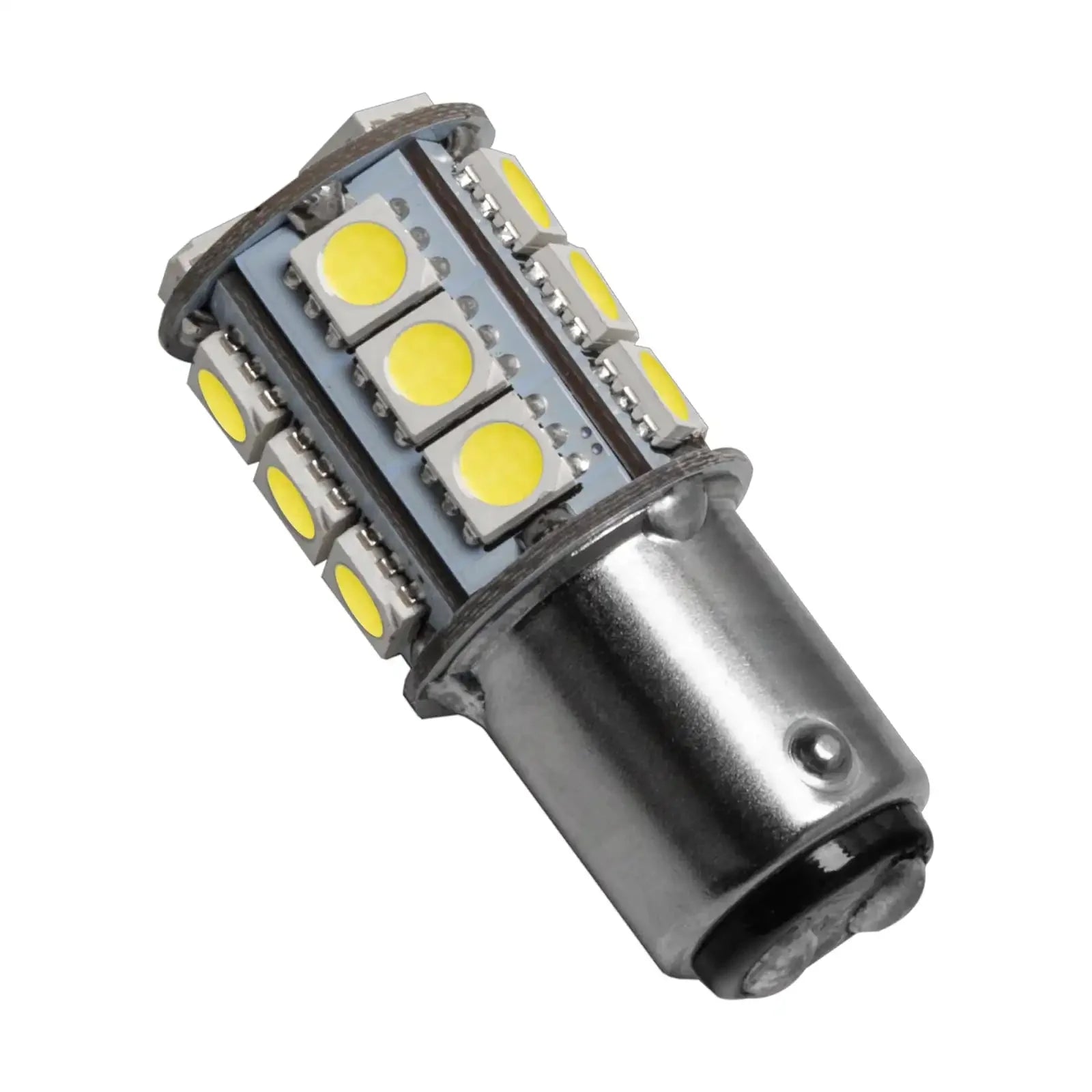 Close-up of LED automotive bulb with multiple yellow diodes for vehicle lighting