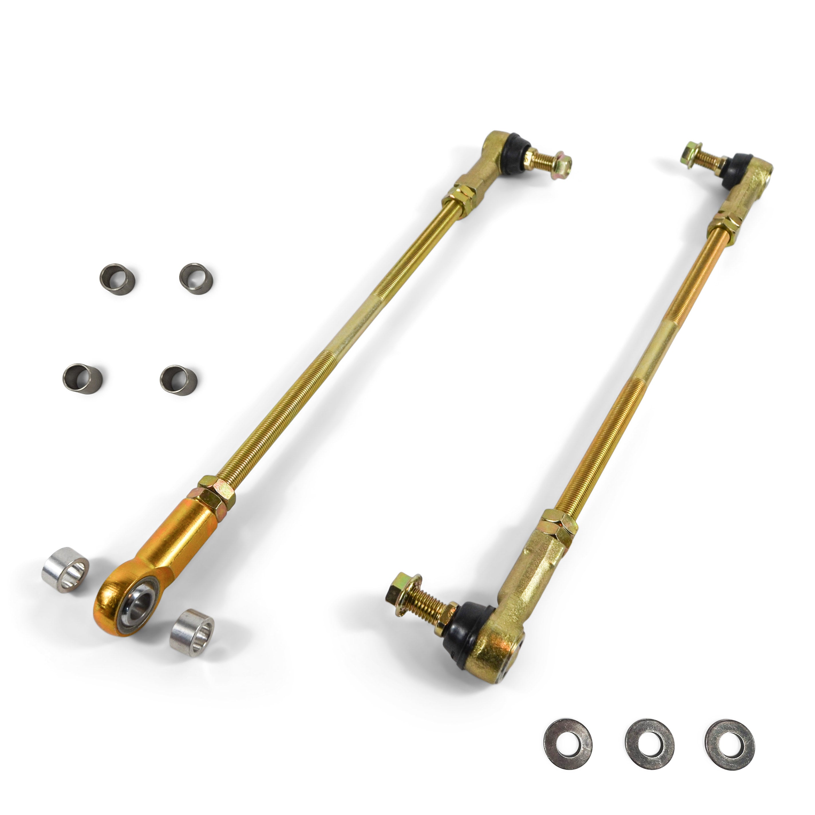 Adjustable sway bar end links with washers and spacers for off-road vehicle suspension