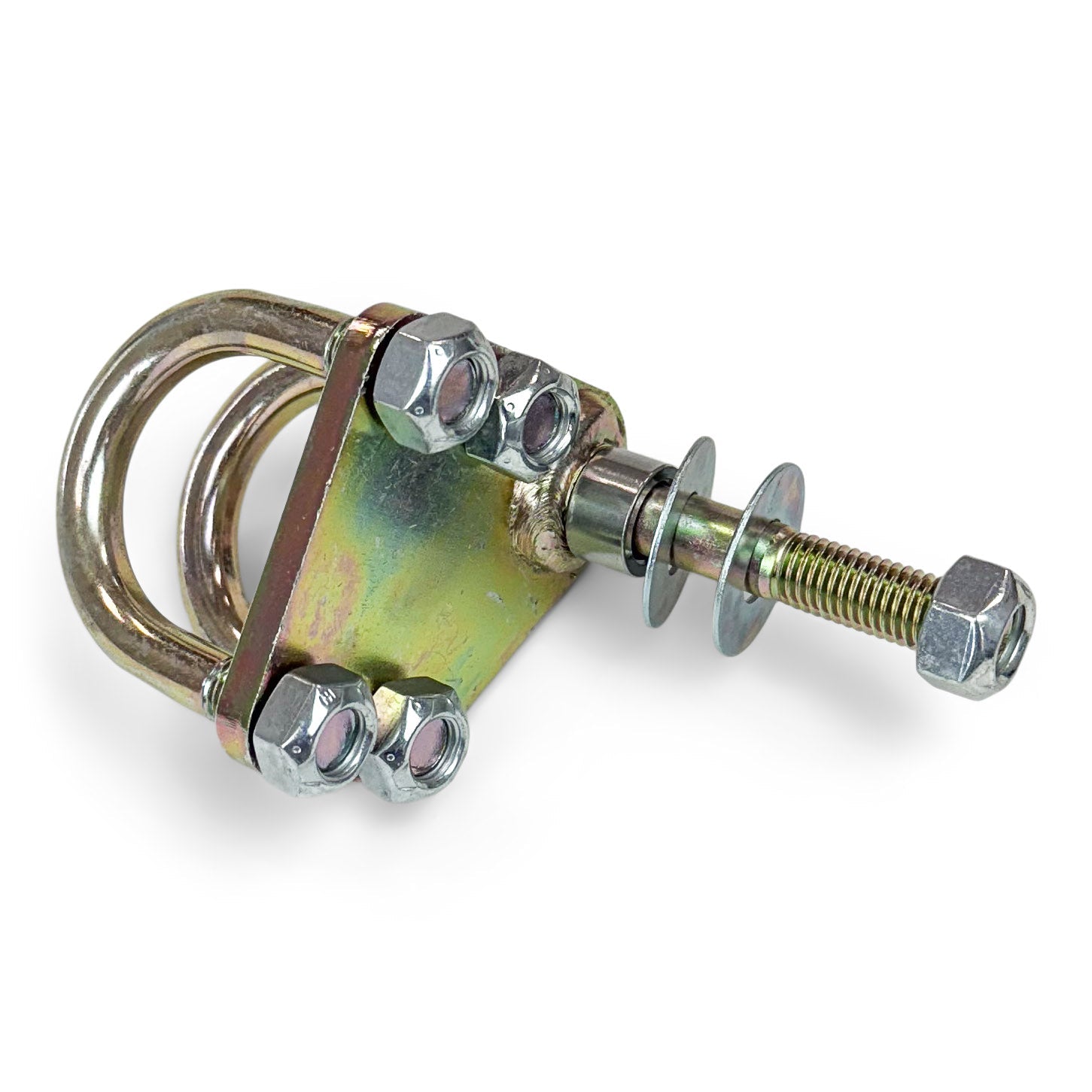 Heavy-duty zinc-plated metal clamp with bolts and washers for off-road vehicle accessories