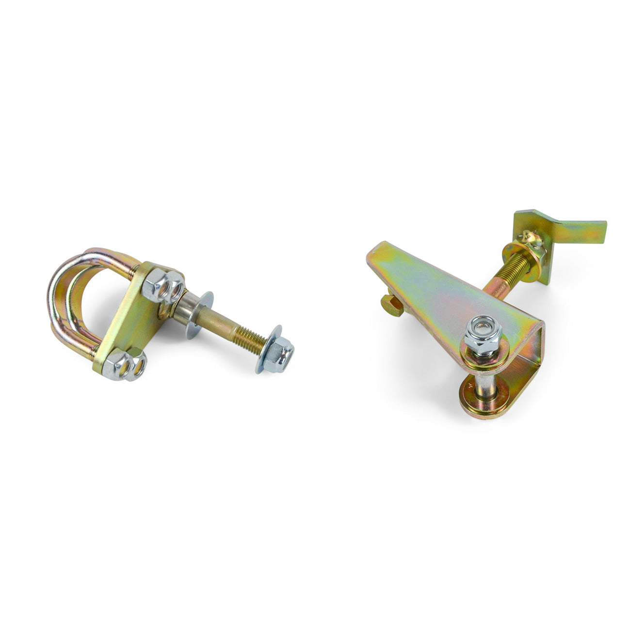 Pair of zinc-plated metal mounting brackets with bolts for off-road vehicle accessories
