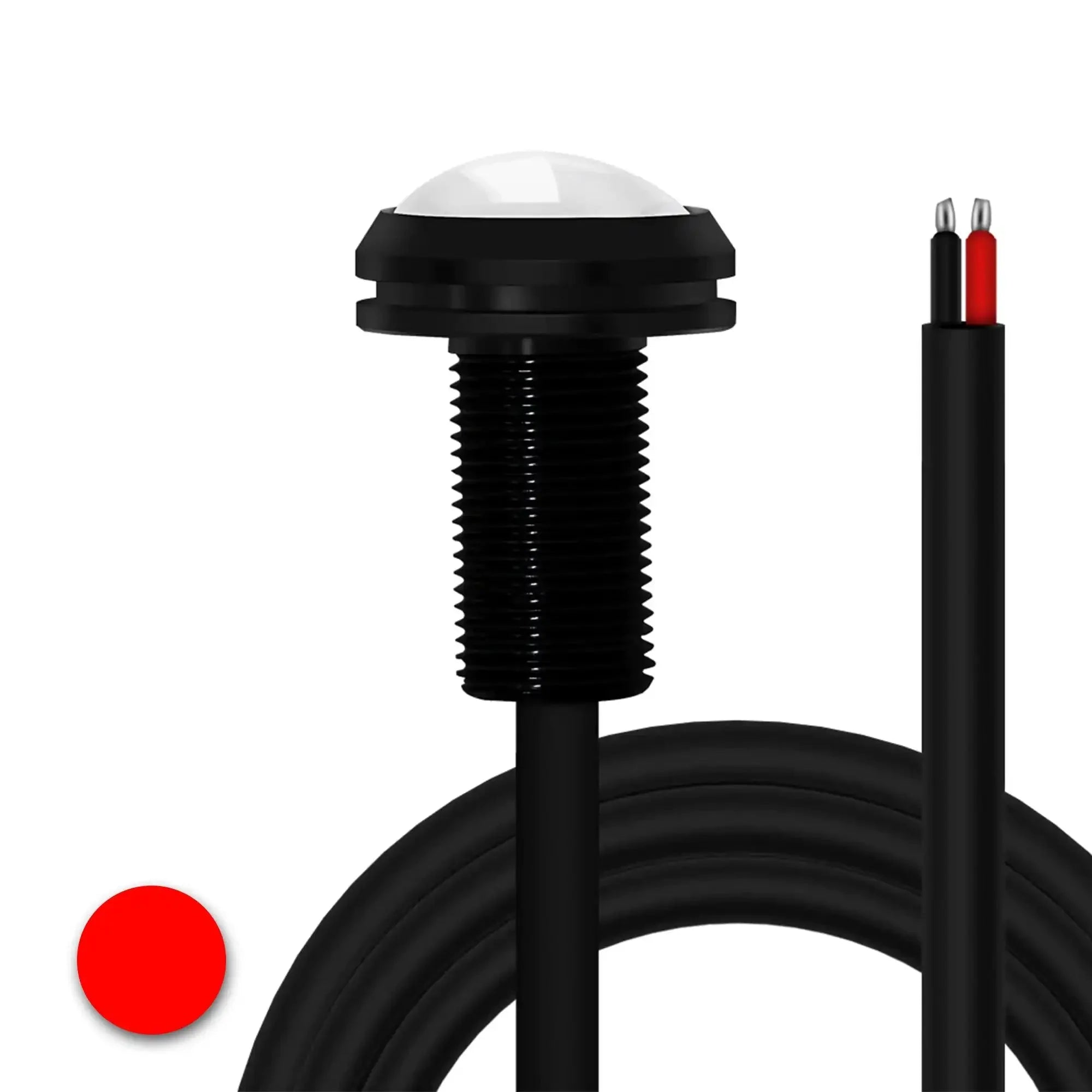 Red LED rock light with black housing and wiring for off-road vehicle accessory