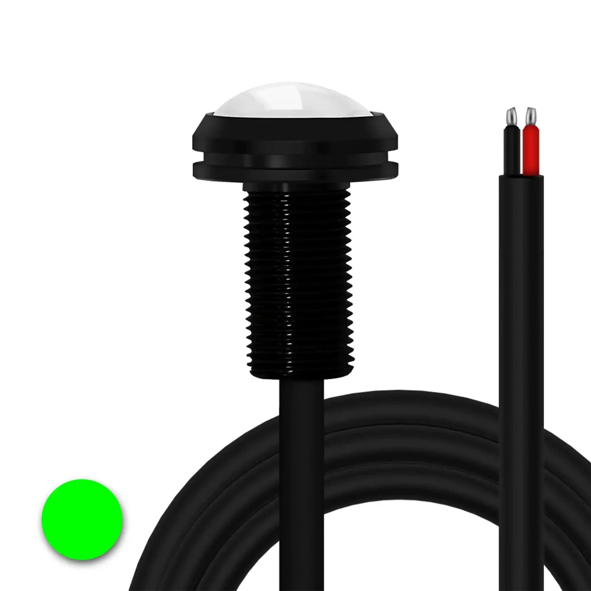 Green LED rock light with waterproof housing and wiring for overlanding vehicles