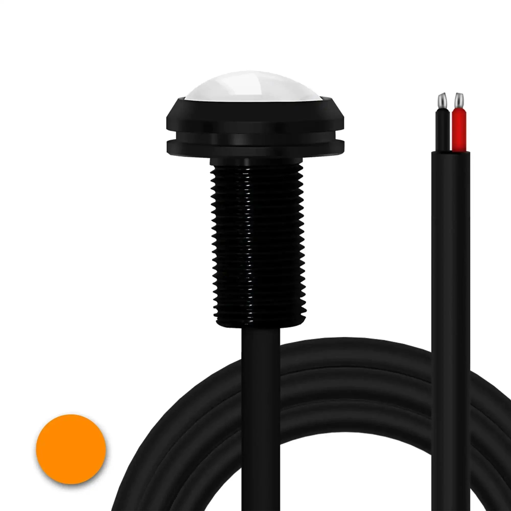 Amber LED rock light with black housing and wiring for off-road vehicle lighting