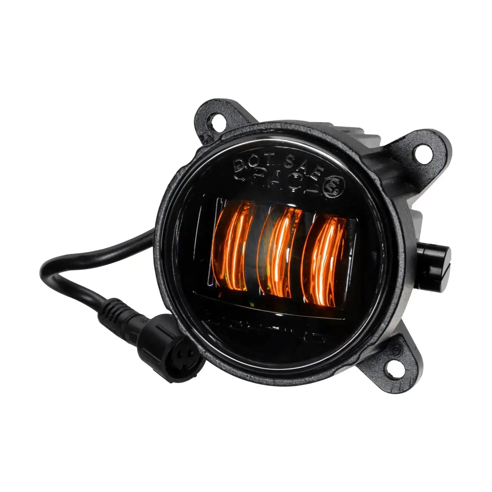Round LED amber fog light with wiring, compatible with off-road vehicles