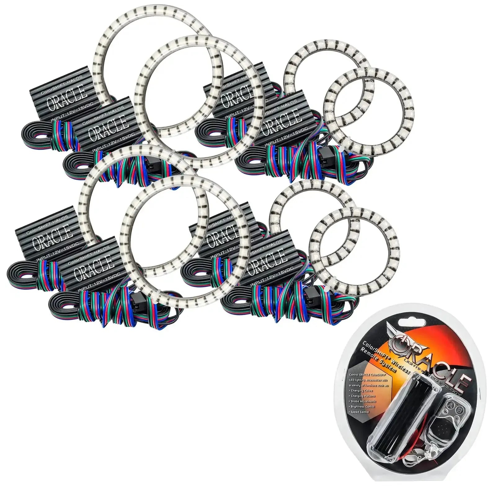 Oracle LED halo ring headlight kit with wiring and remote for off-road vehicles and trucks