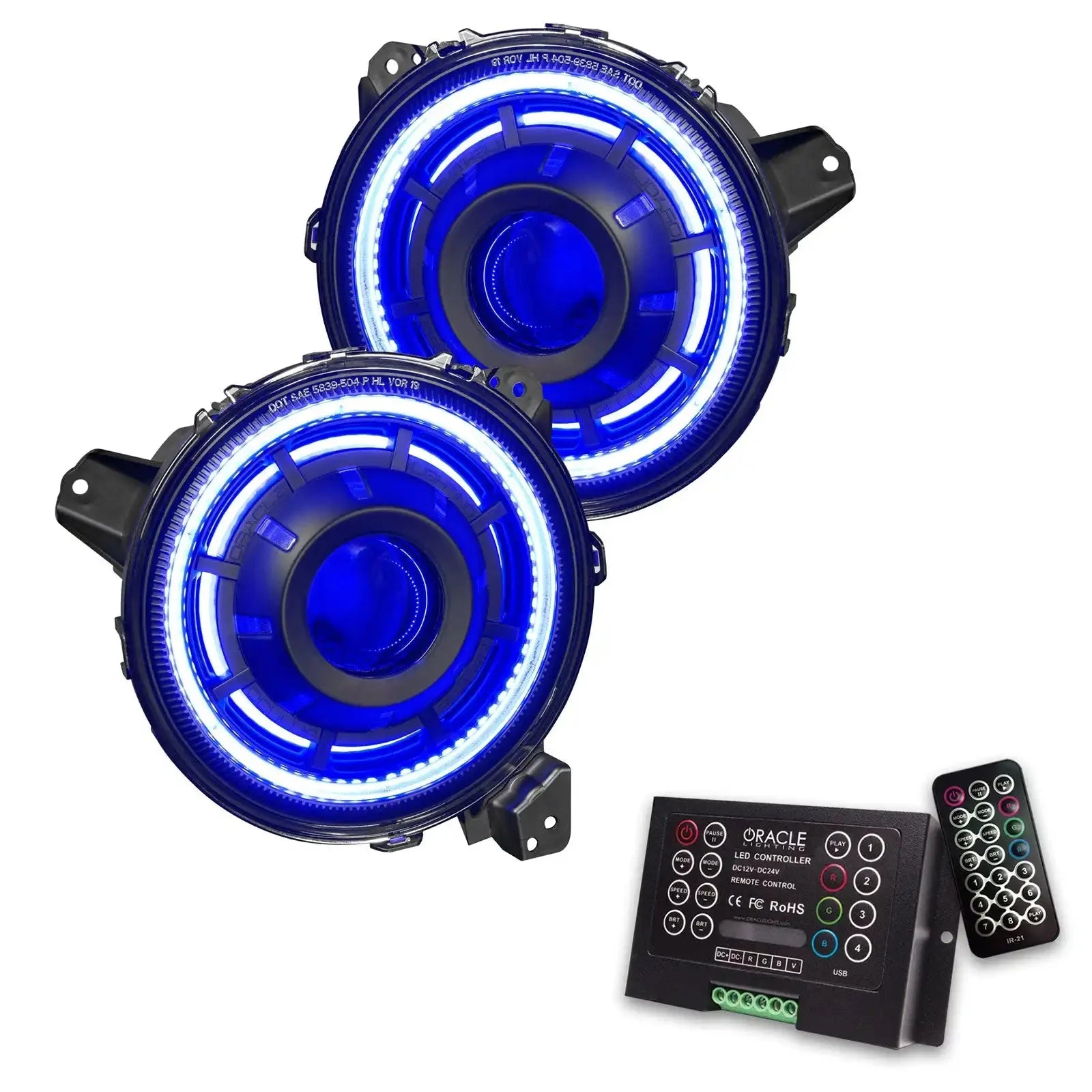 Blue LED halo fog lights with controller and remote for Toyota or Jeep off-road vehicles