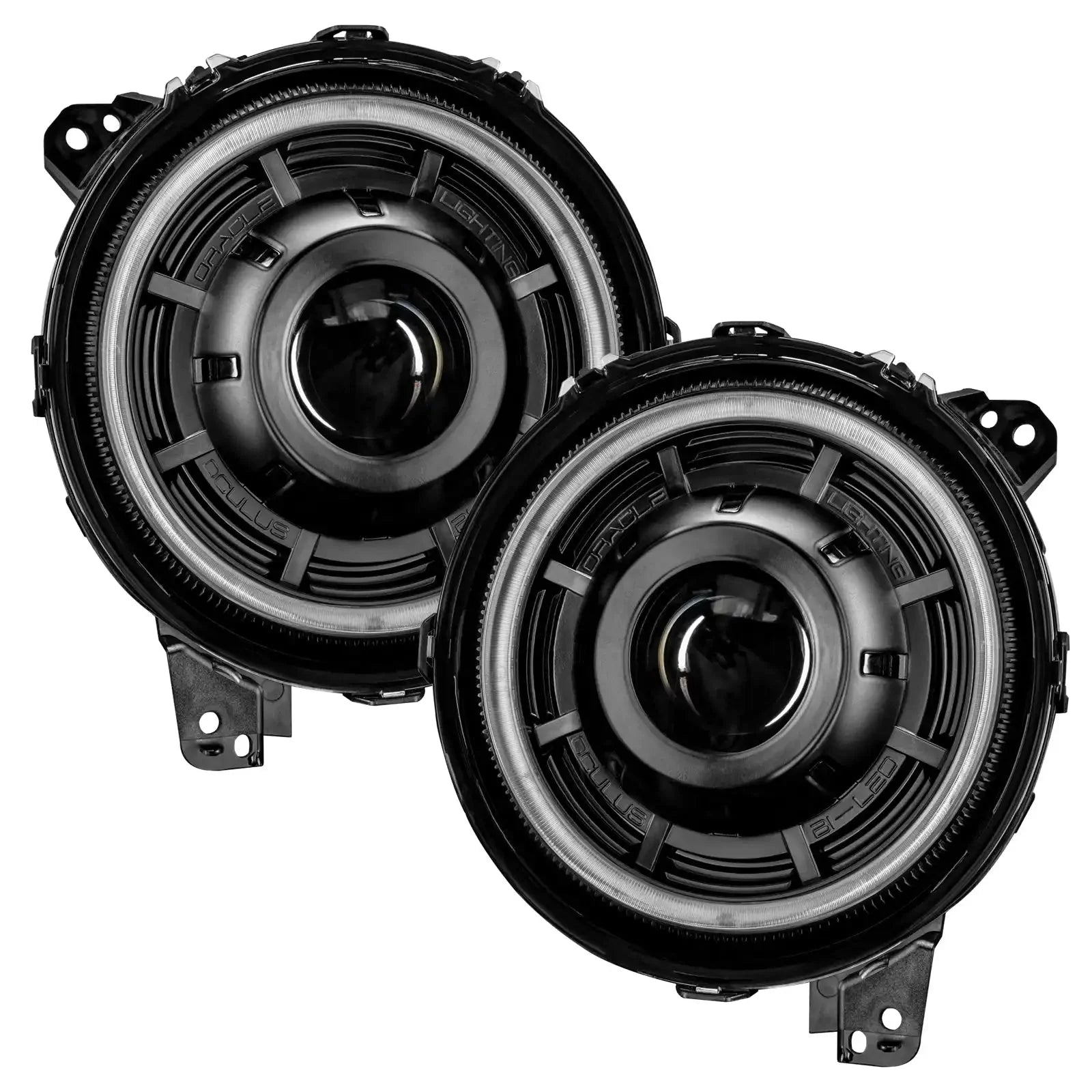 Pair of round LED projector headlights for off-road vehicles and trucks