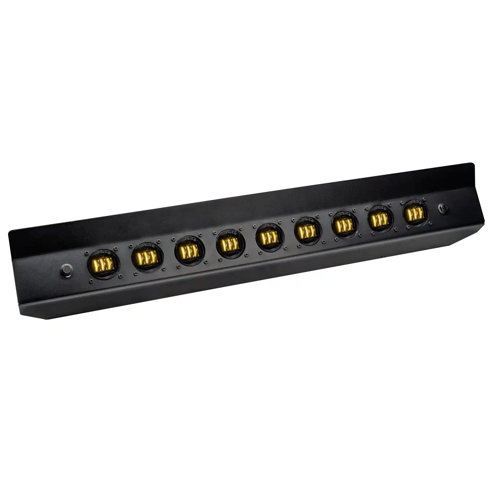 Black off-road LED light bar with yellow lenses for vehicle overlanding