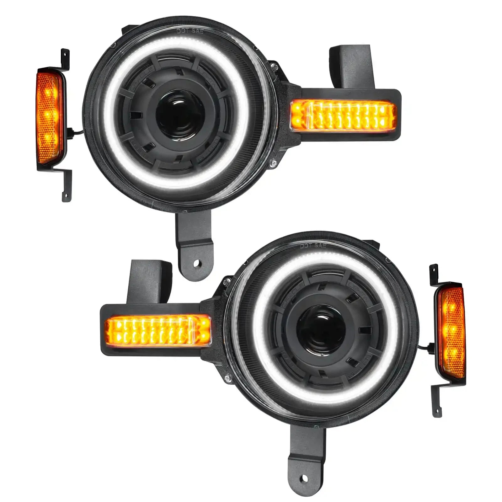 LED halo projector headlights with amber turn signals for off-road vehicles