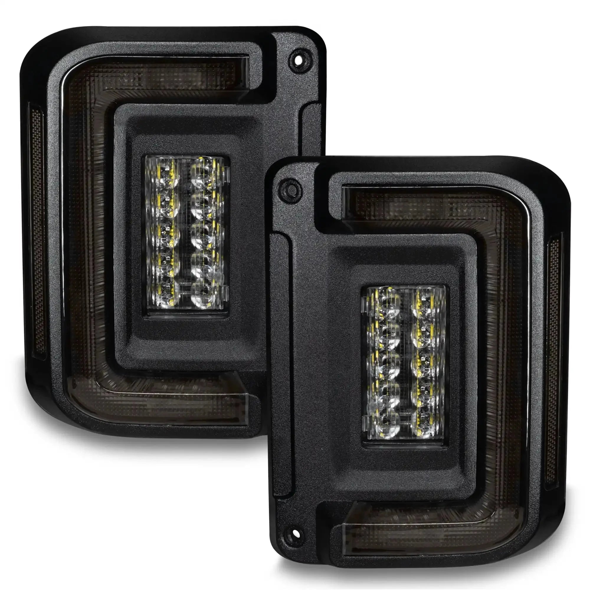 Pair of smoked LED tail lights for Toyota Tacoma, black housing, modern design
