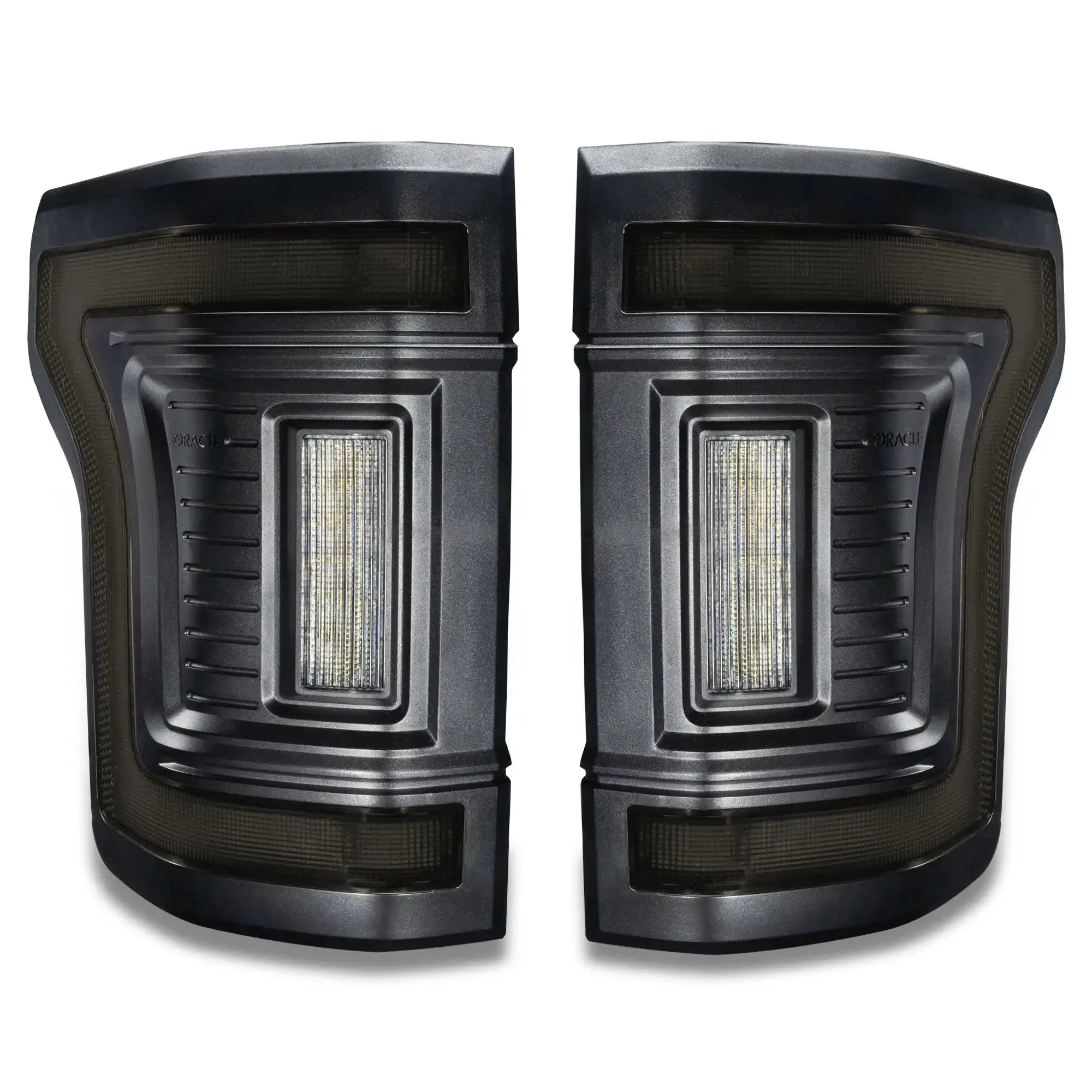 Pair of aftermarket LED smoked tail lights for Toyota Tundra, black housing, modern design