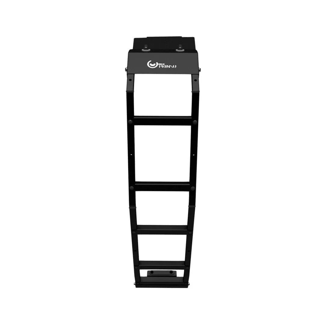 Black steel rear ladder for Toyota 4Runner, ideal for overlanding and expedition gear