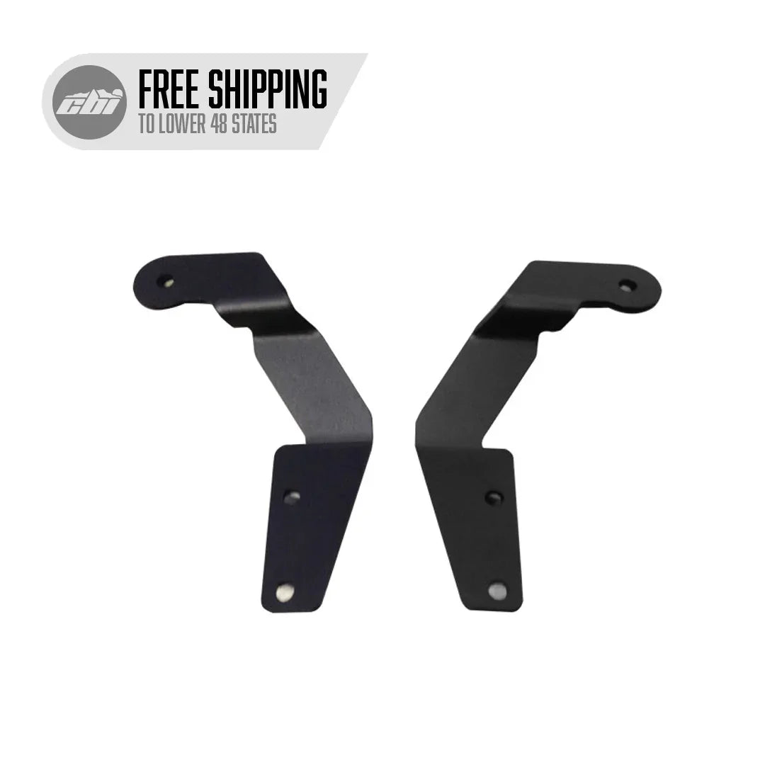 5th Gen Toyota 4Runner ditch light brackets, black metal, shown on white background
