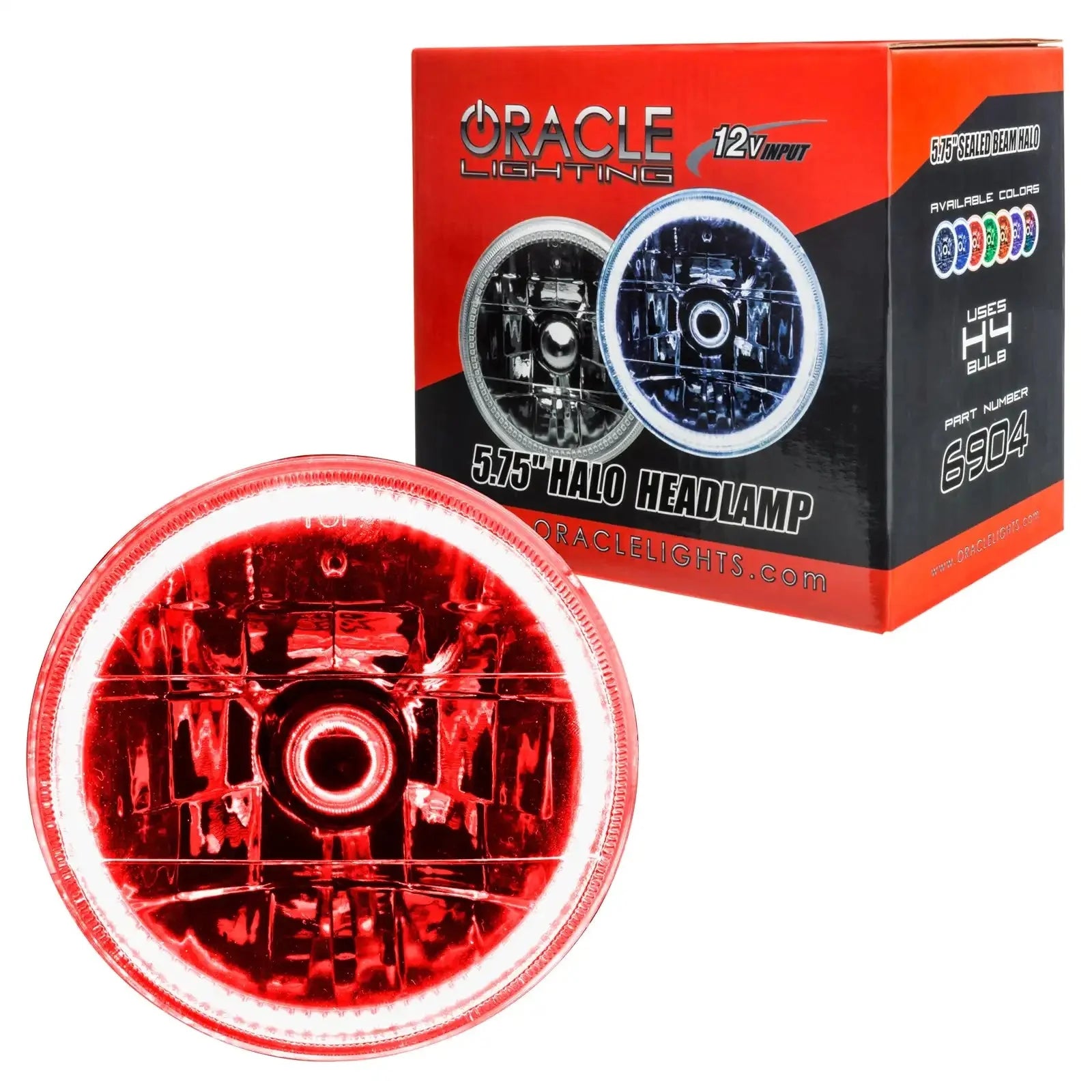 5.75 inch red halo LED headlamp with product box for off-road vehicles