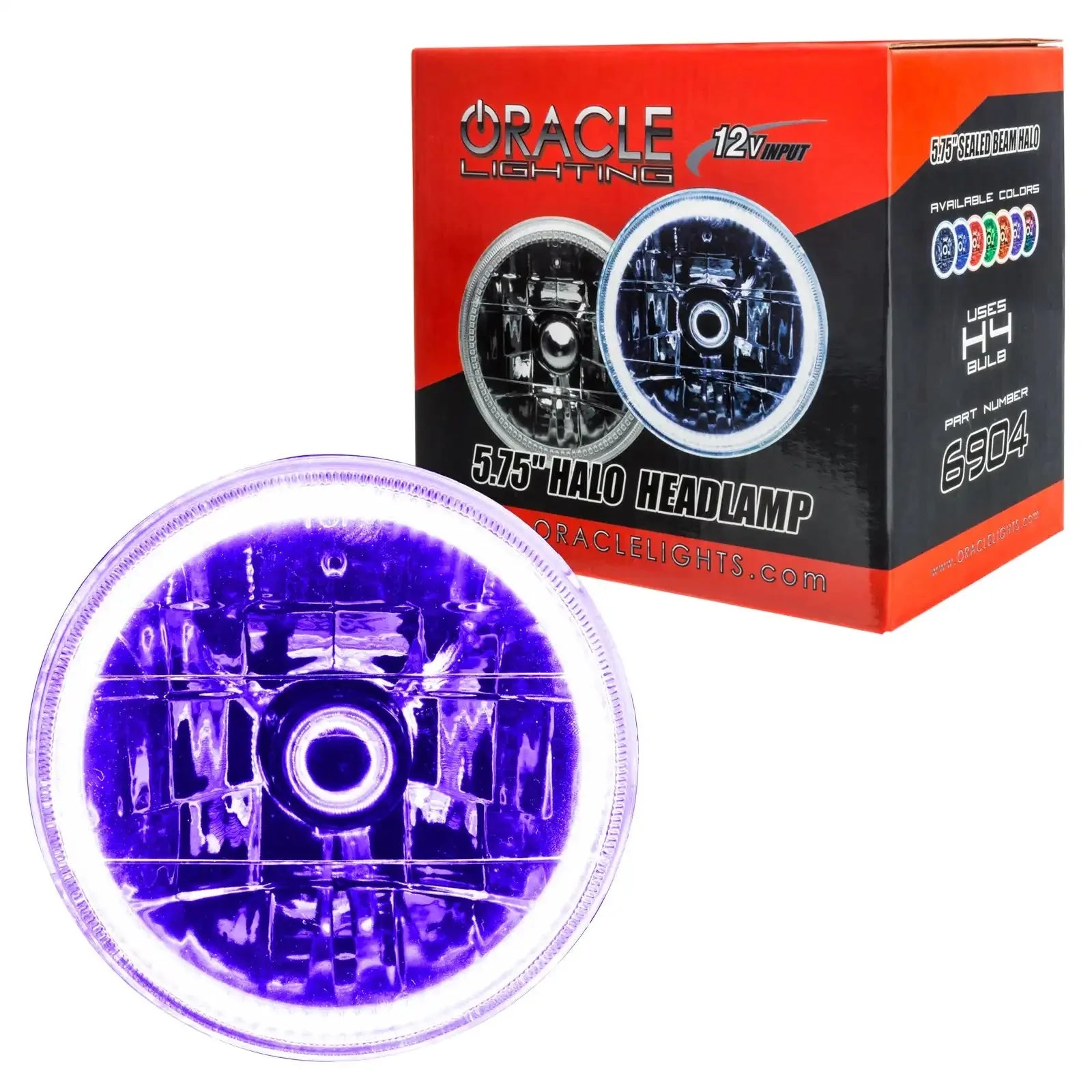 5.75 inch halo headlamp with purple LED light and product box for vehicle accessory