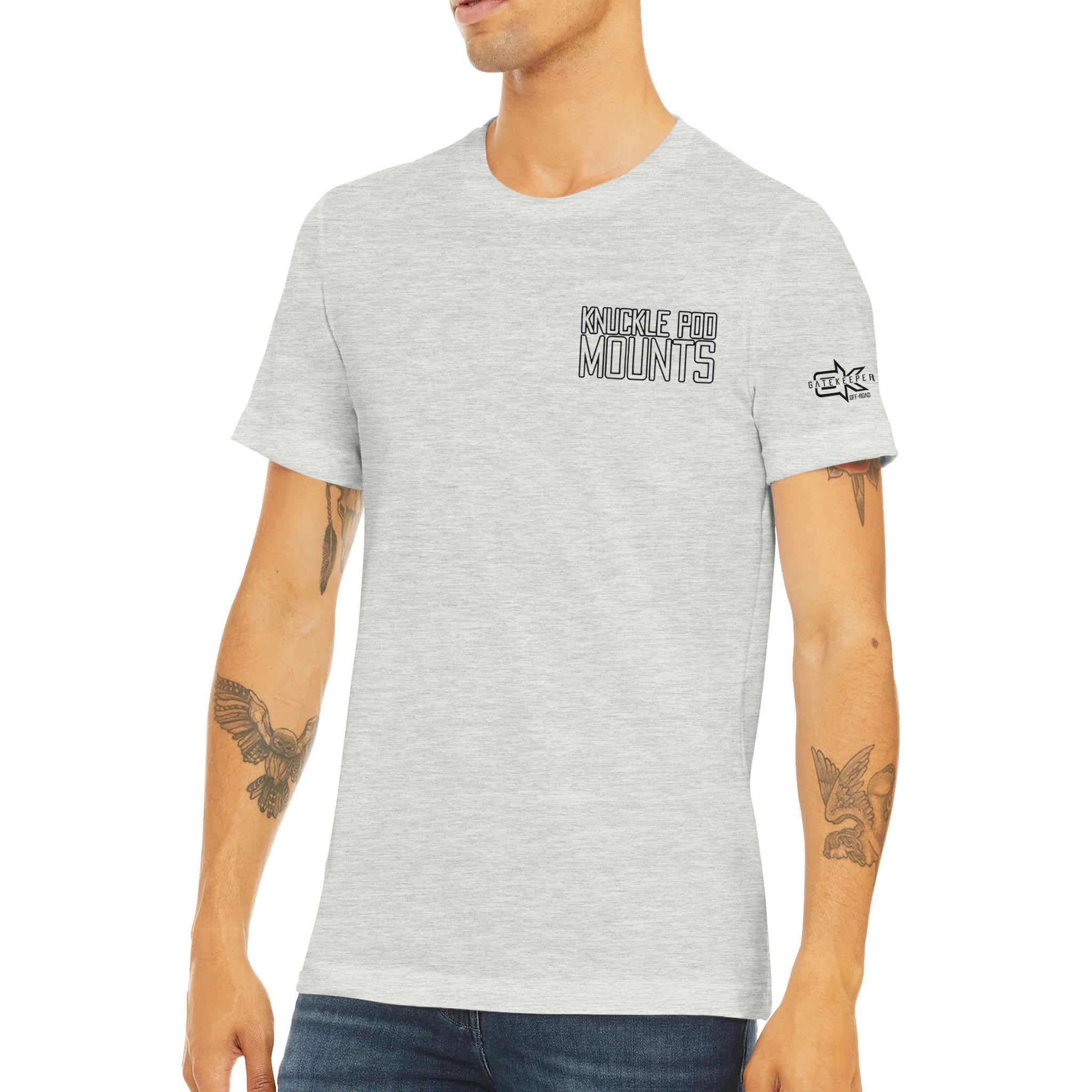 Light gray Knuckle Pod Mounts t-shirt for overlanding and expedition gear enthusiasts