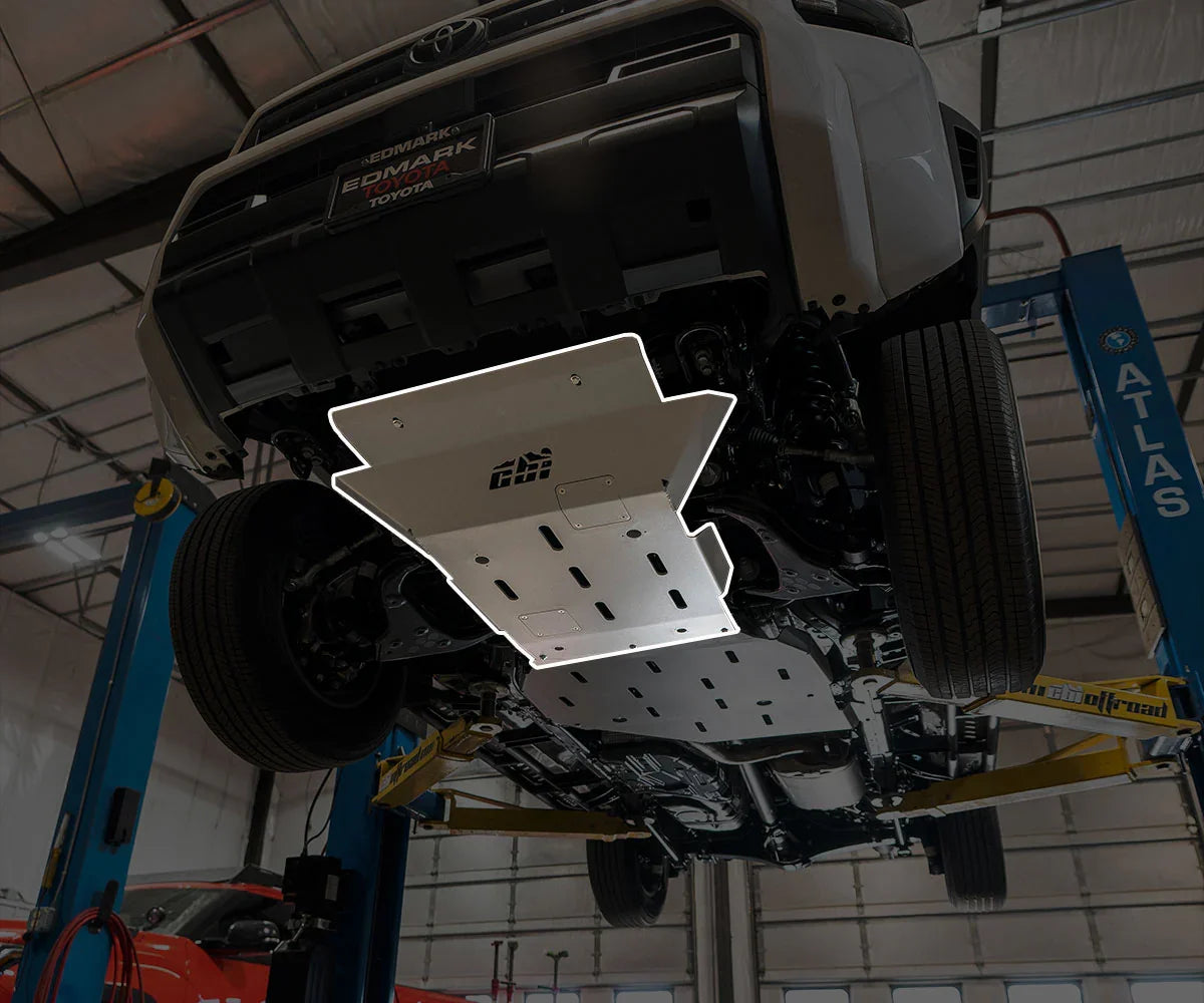 Aftermarket front skid plate installed on Toyota 4Runner for off-road protection