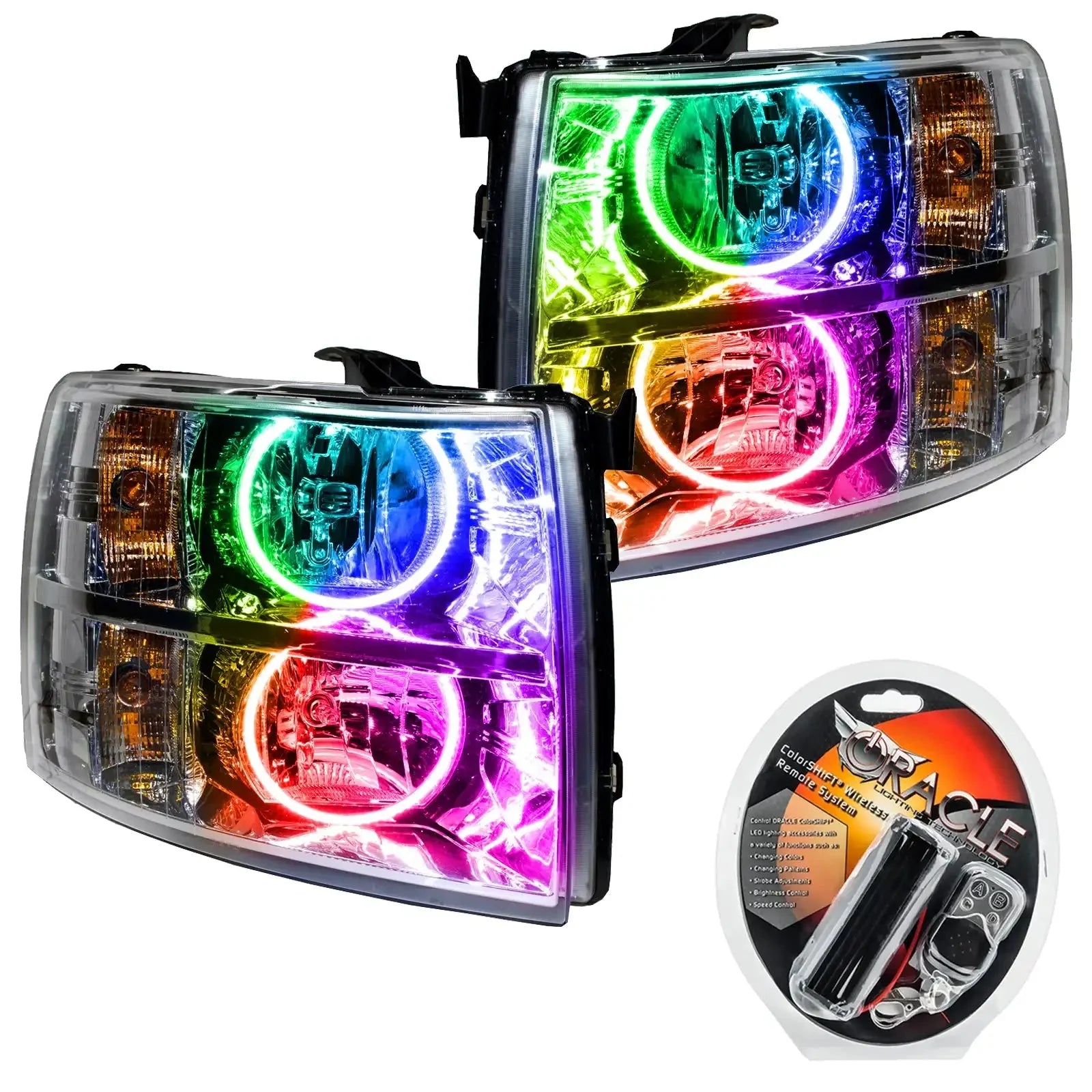 Pair of multicolor LED halo headlights with remote kit for off-road vehicles