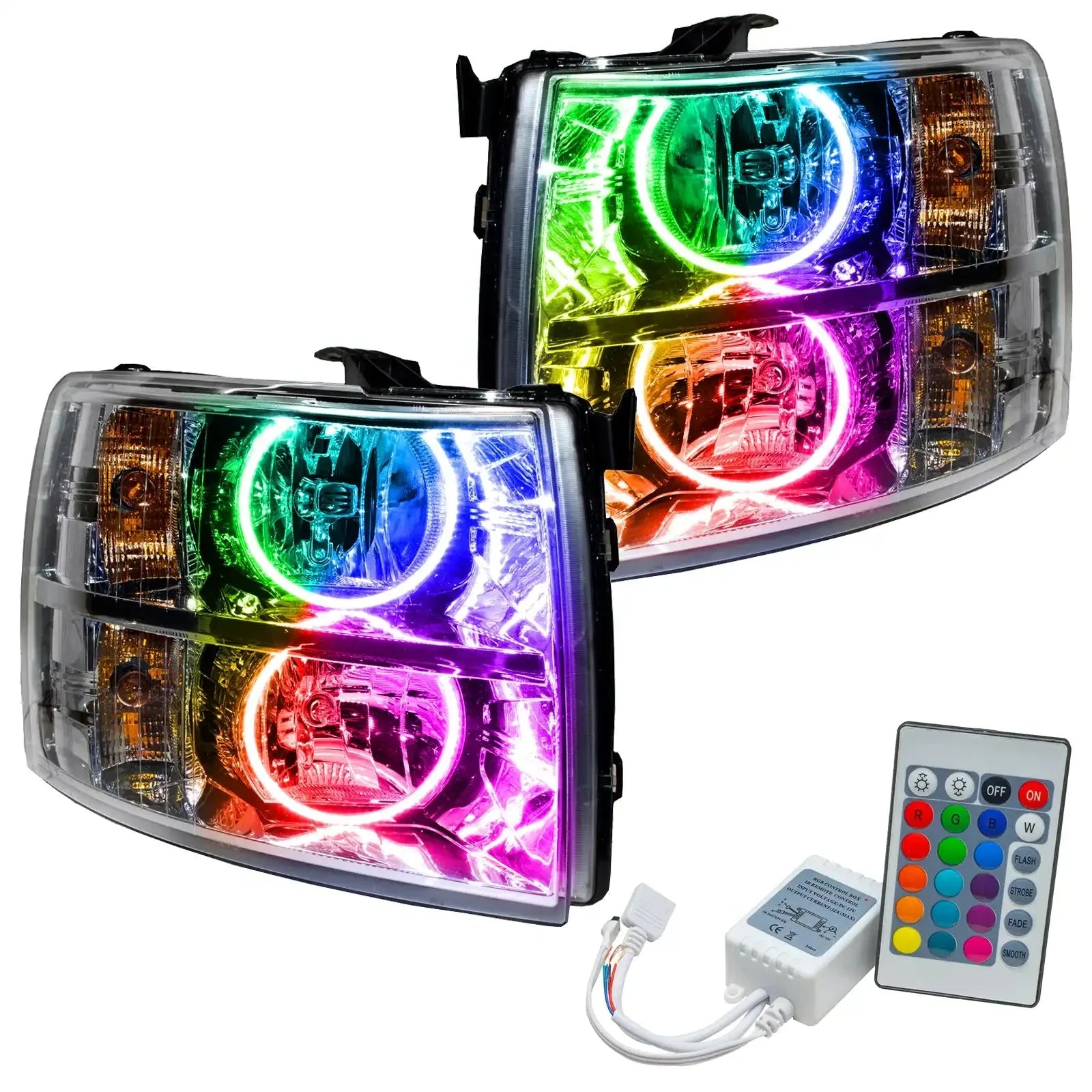 LED halo projector headlights with multicolor options and remote for Toyota Tacoma