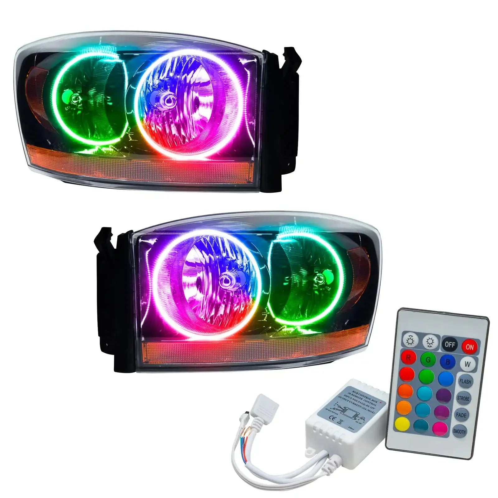 Pair of RGB LED projector headlights with remote control for Toyota Tacoma