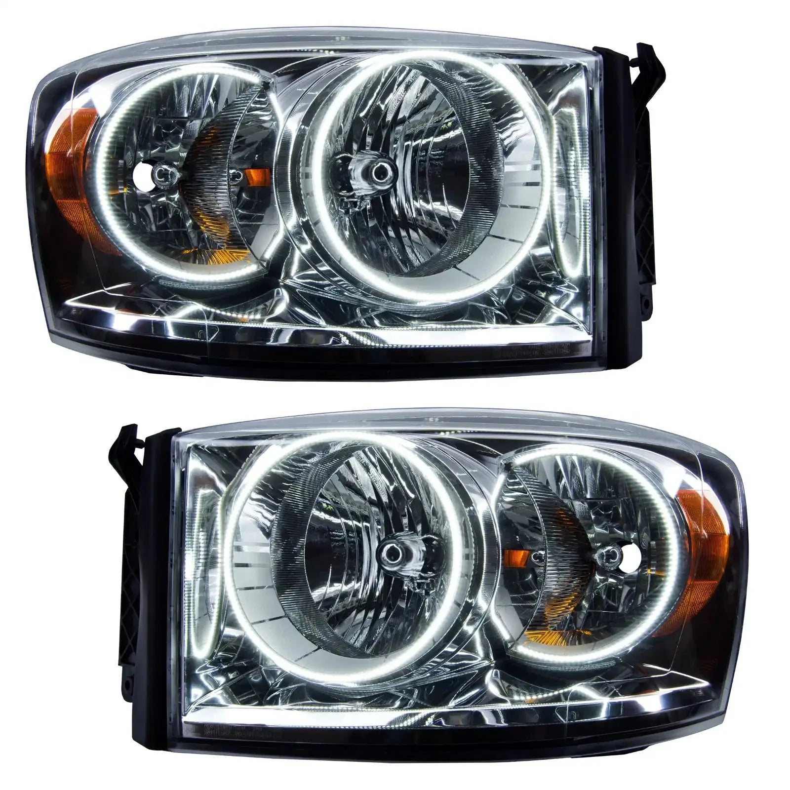 Pair of projector headlights with LED halos for Toyota Tacoma, chrome housing, clear lens