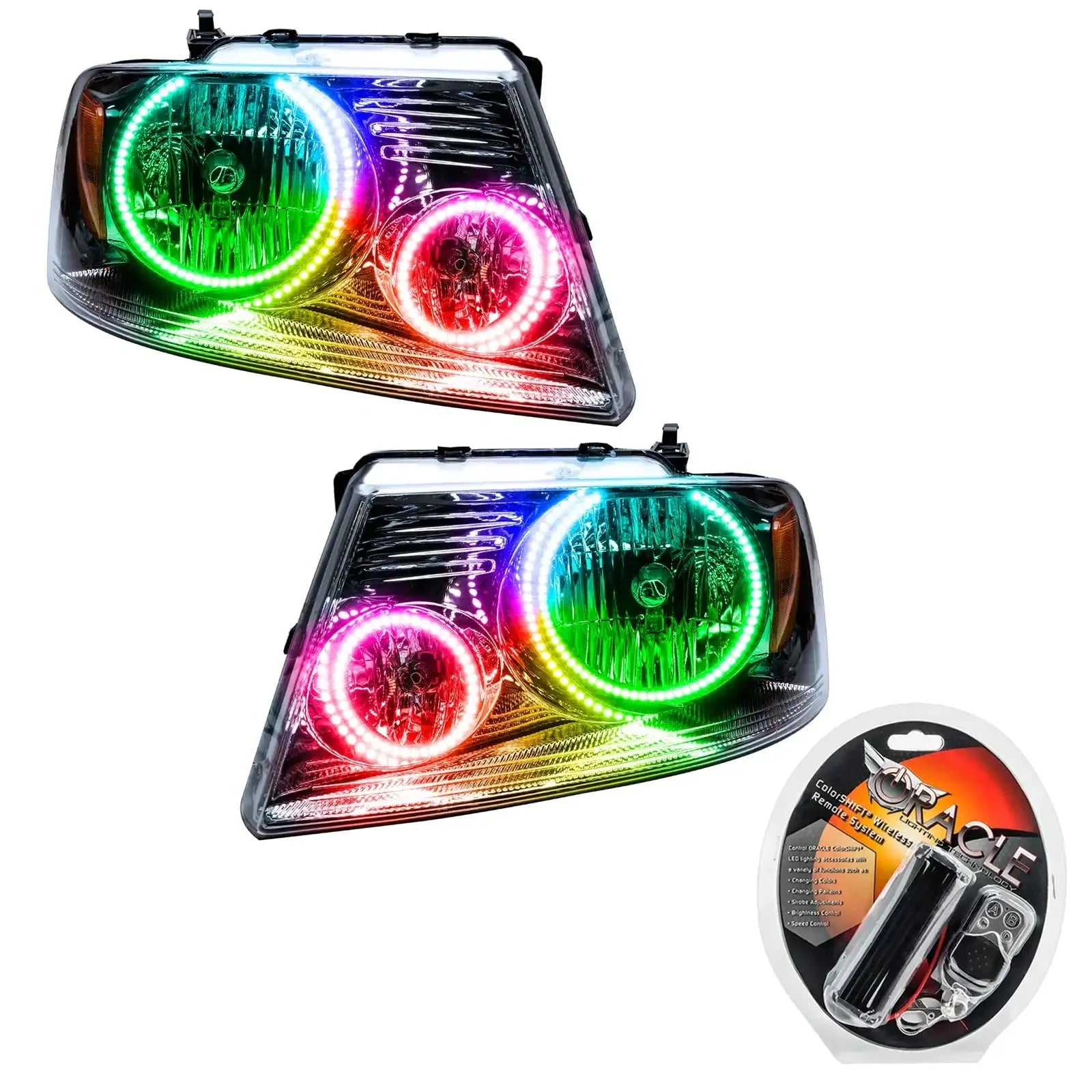 Pair of RGB LED halo headlights with remote kit for Toyota Tacoma, overlanding lighting upgrade