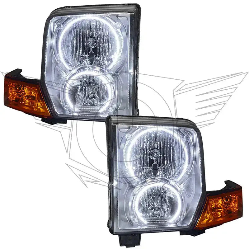 LED halo projector headlights pair with amber turn signals for Toyota Tacoma