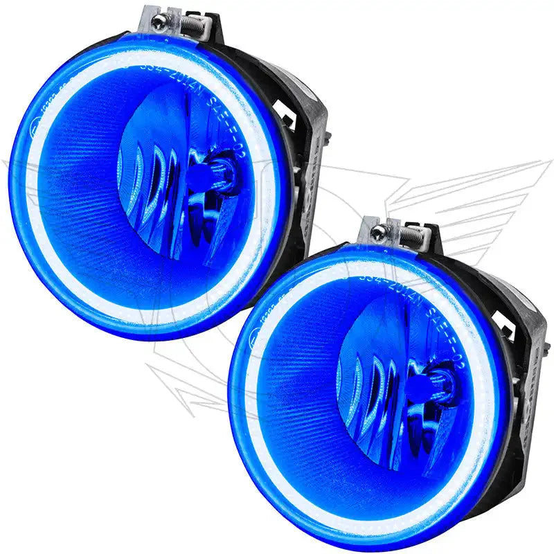Pair of round blue LED halo fog lights for off-road vehicles or trucks