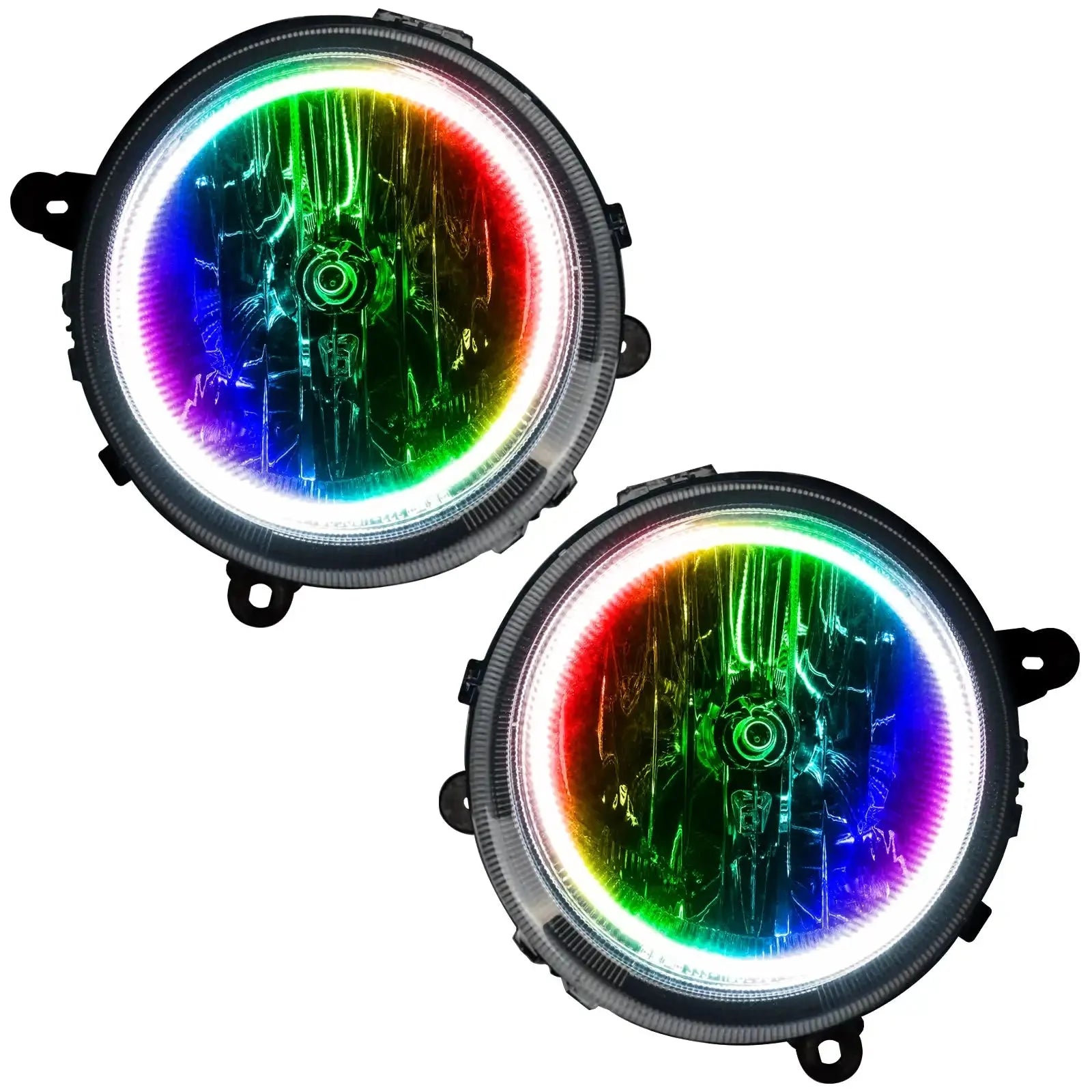 Pair of round RGB LED halo fog lights for Toyota, Jeep, Ford off-road vehicles