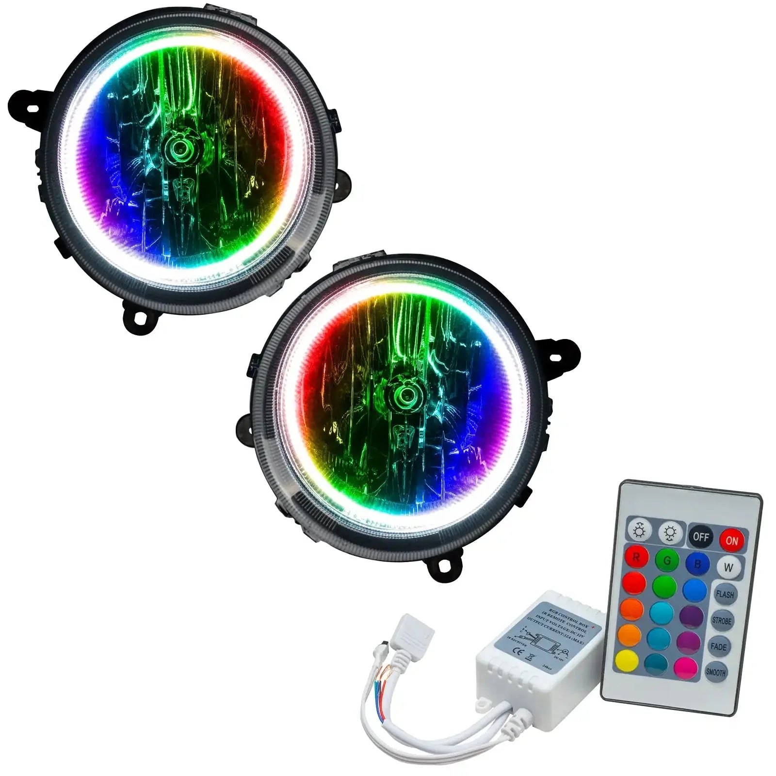 RGB LED halo fog lights with remote control for off-road vehicles and trucks
