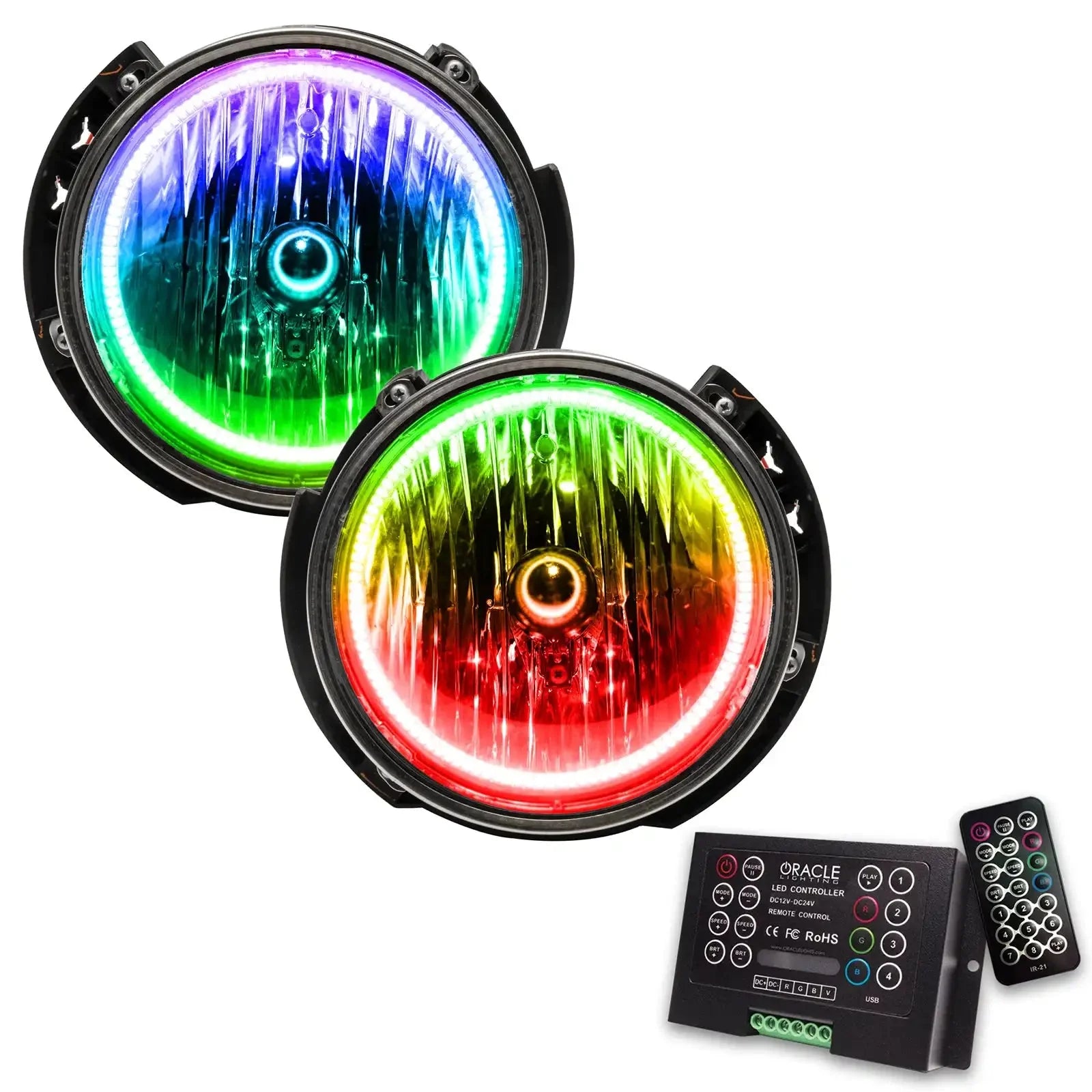 RGB LED halo headlights for off-road vehicles with wireless controller