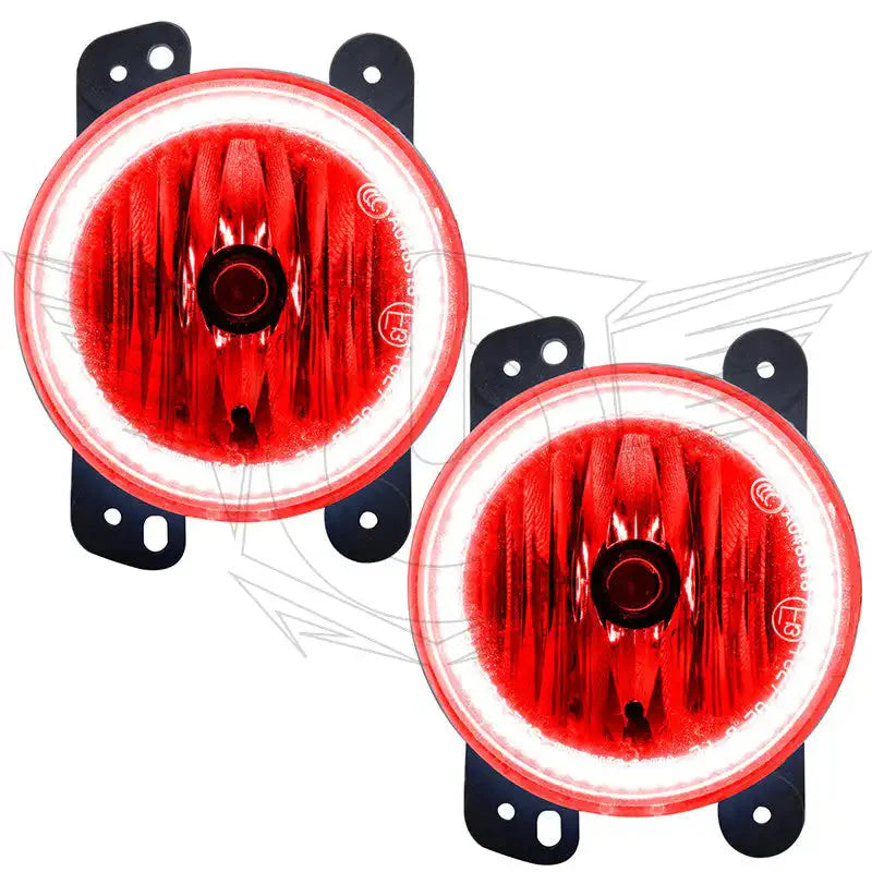 Pair of round red LED halo fog lights with mounting brackets for off-road vehicles