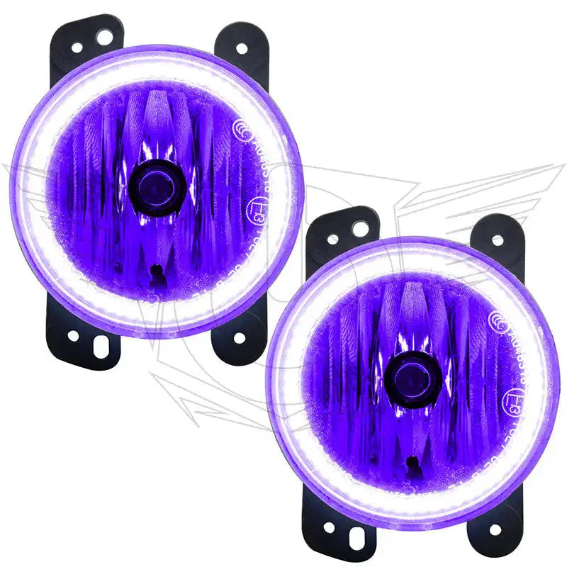 Pair of round purple LED halo fog lights for off-road vehicles such as Toyota and Jeep