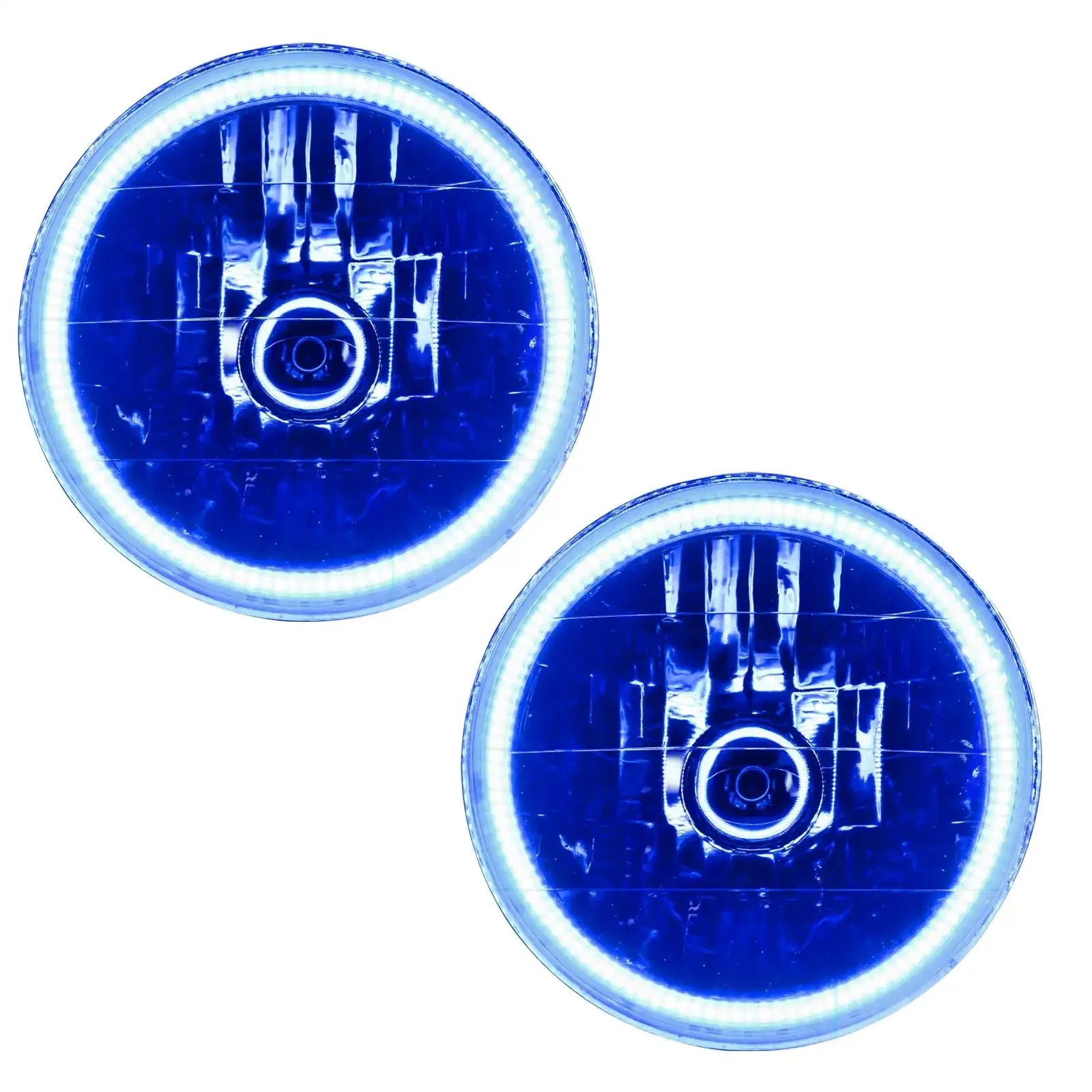 Pair of round blue LED halo headlights for off-road vehicles and trucks