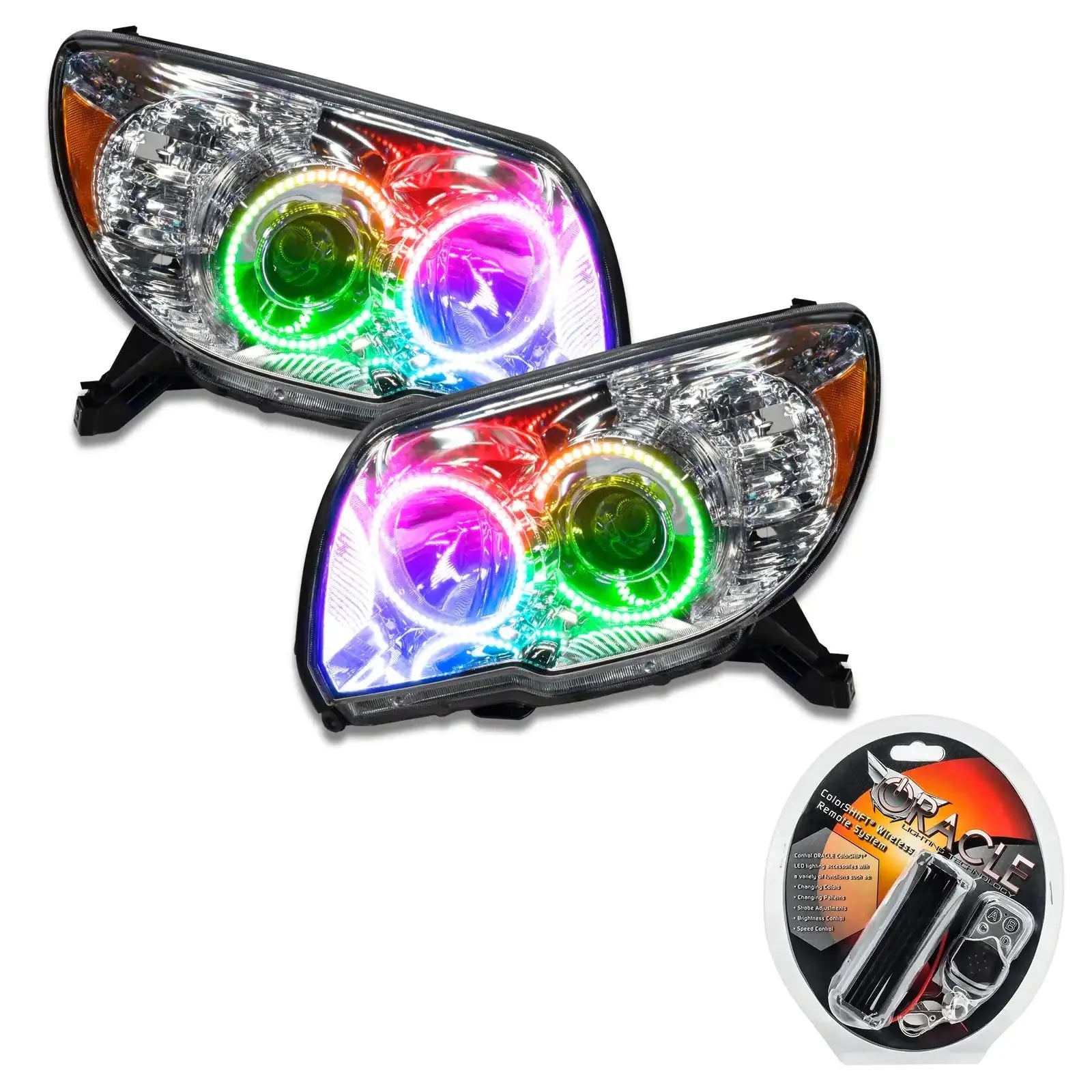 Pair of multi-color LED projector headlights with remote kit for Toyota Tacoma