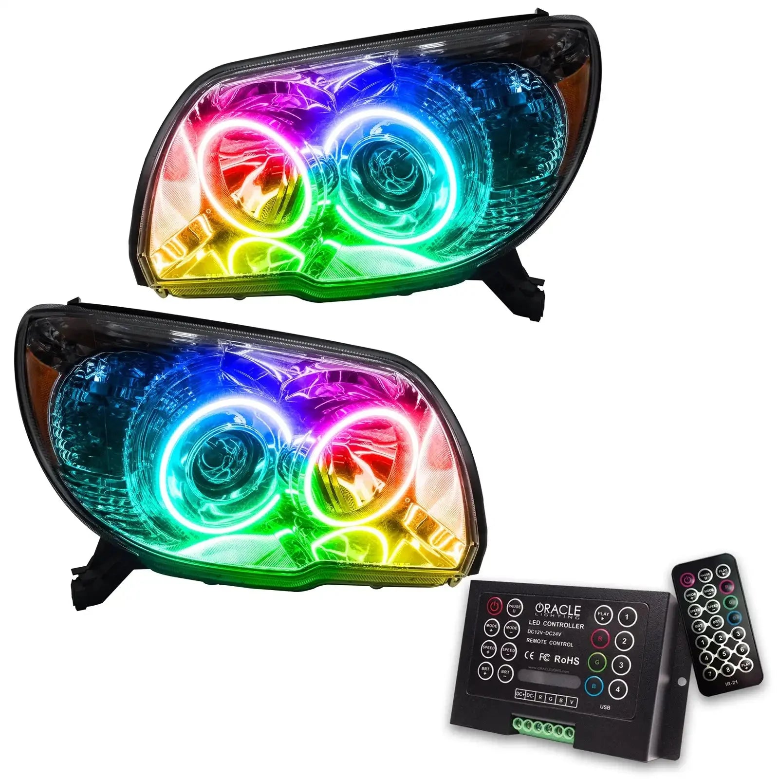 Color-changing LED halo headlights kit with remote controller for off-road vehicles
