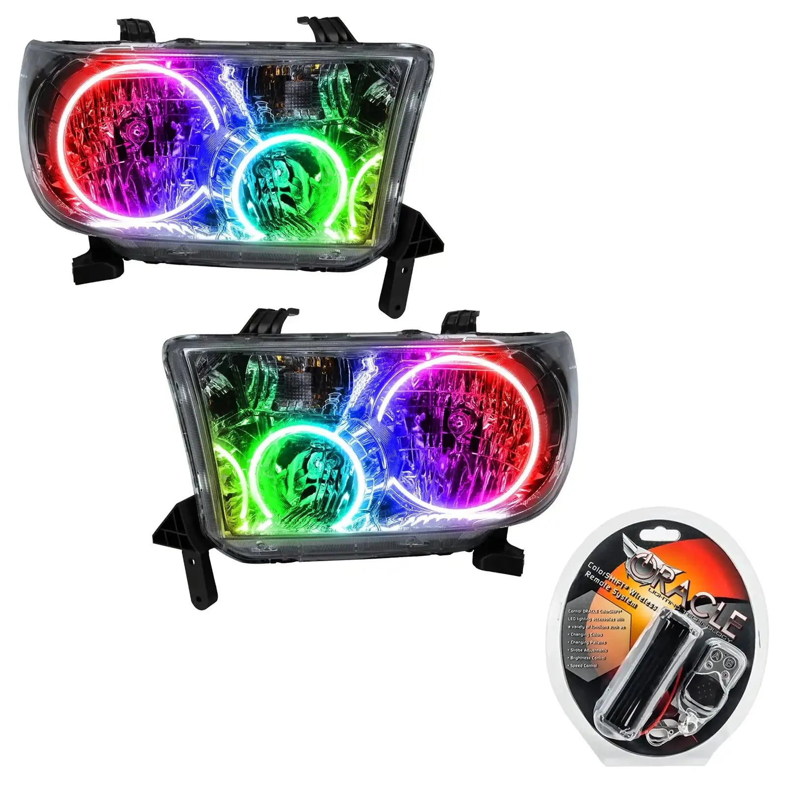Pair of multicolor LED halo projector headlights with remote for Toyota Tacoma