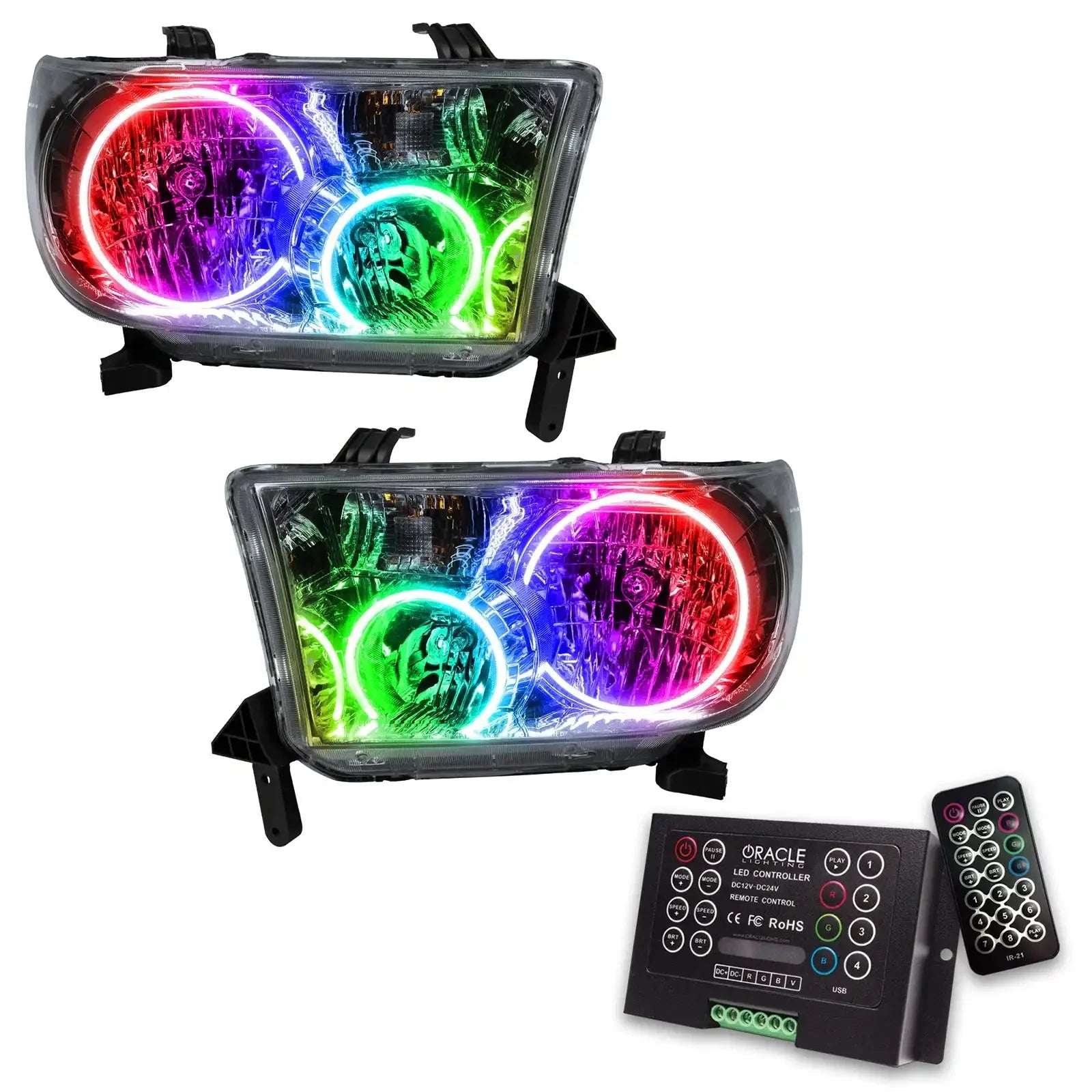 Pair of multicolor LED halo headlights with remote controller for off-road vehicles