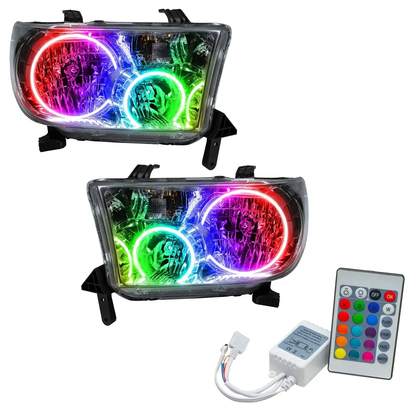 Pair of multicolor LED halo headlights with remote control for Toyota Tacoma