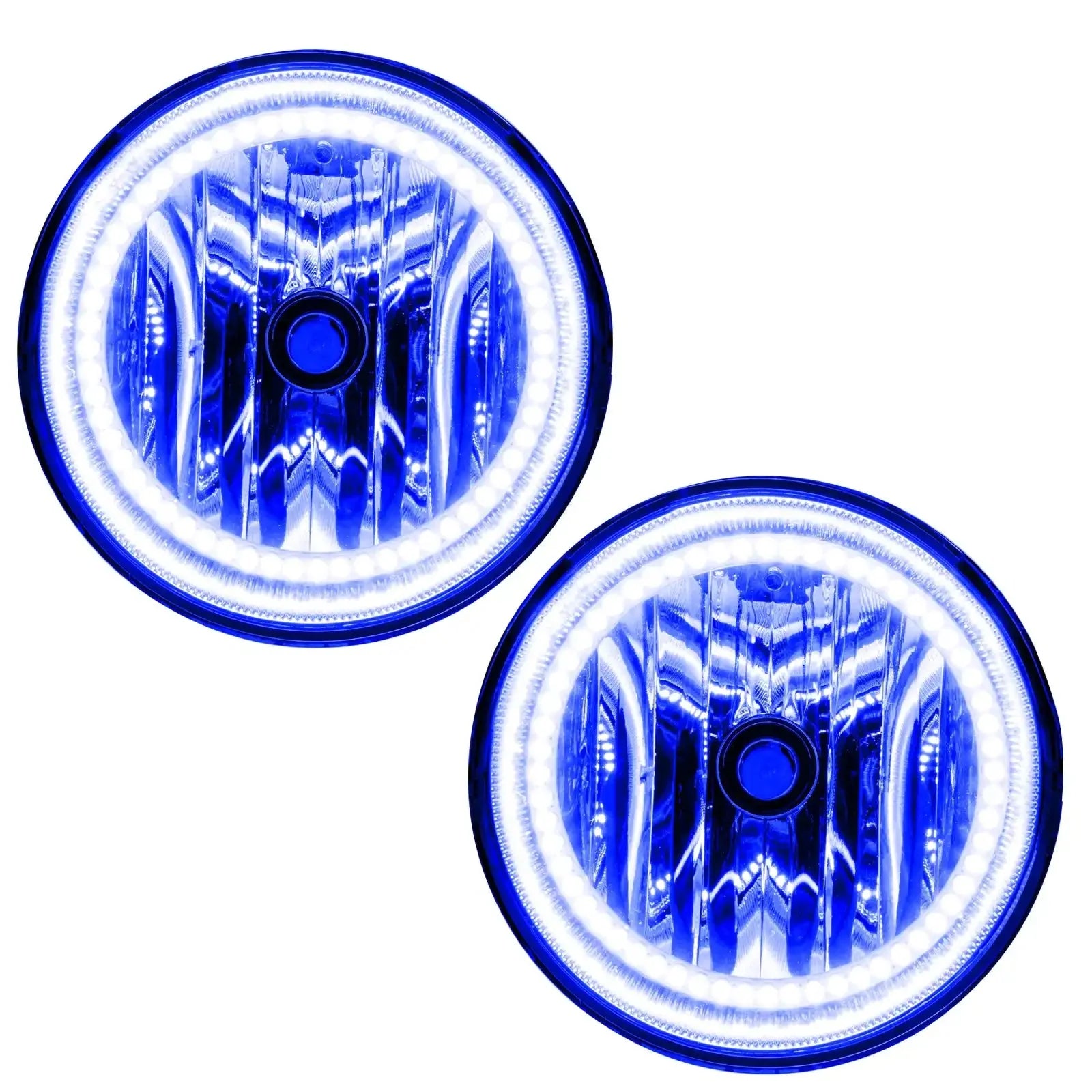 Pair of round blue LED halo headlights for off-road and overland vehicles