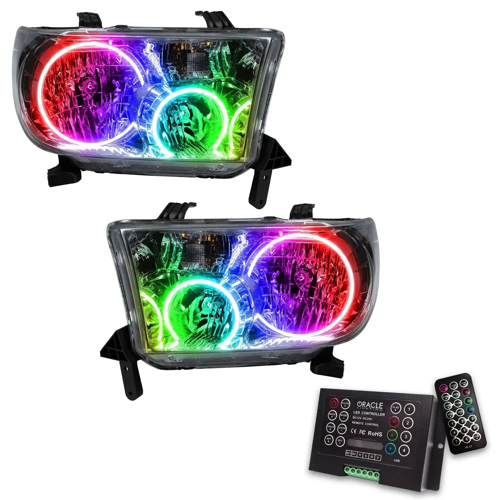 Pair of multicolor LED halo headlights with remote control for Toyota Tacoma
