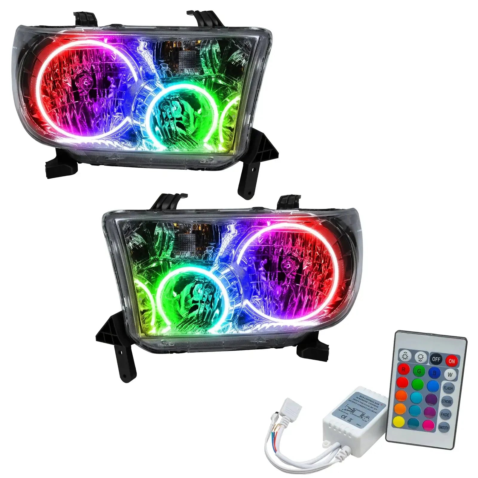 Pair of RGB LED halo headlights with remote control for Toyota Tacoma