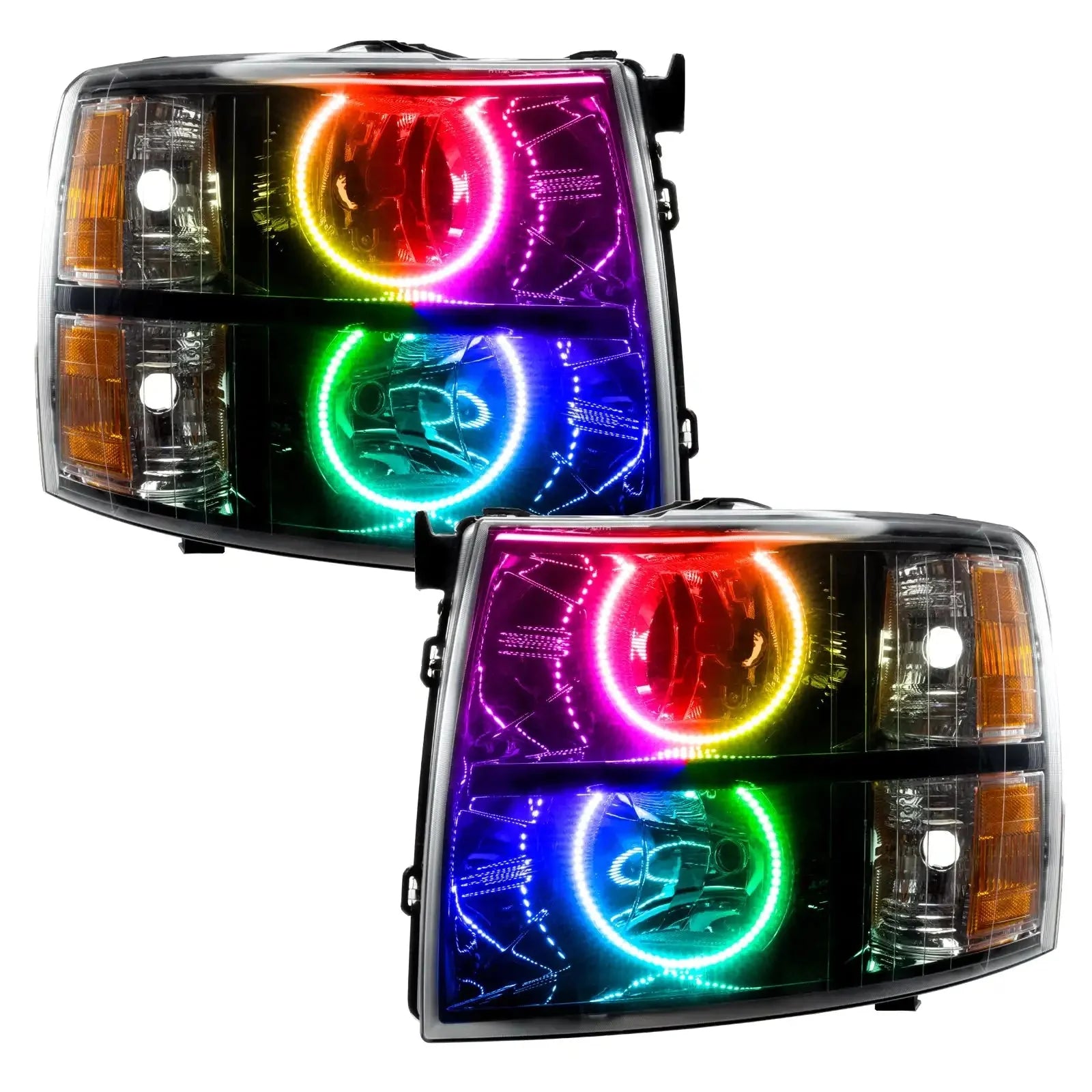 Pair of multi-color LED halo headlights for trucks or off-road vehicles
