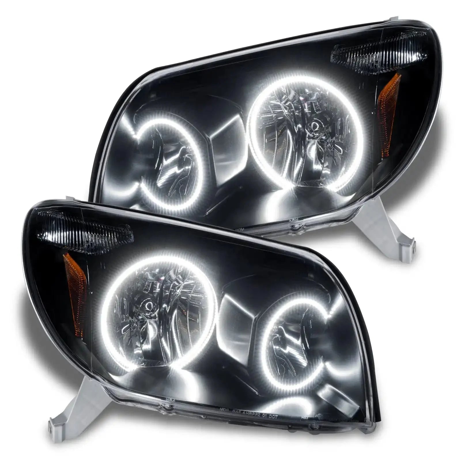 Pair of halo LED projector headlights for Toyota Tacoma, black housing, clear lens