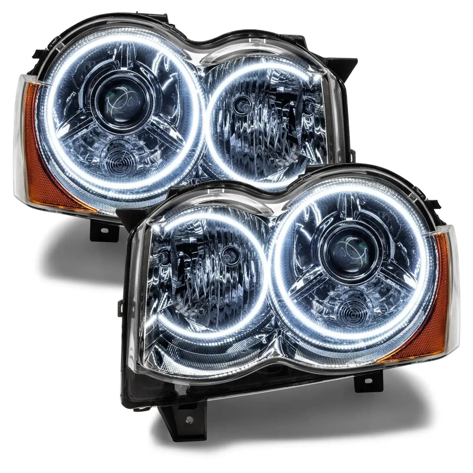 Pair of halo LED projector headlights with clear lenses for off-road vehicles
